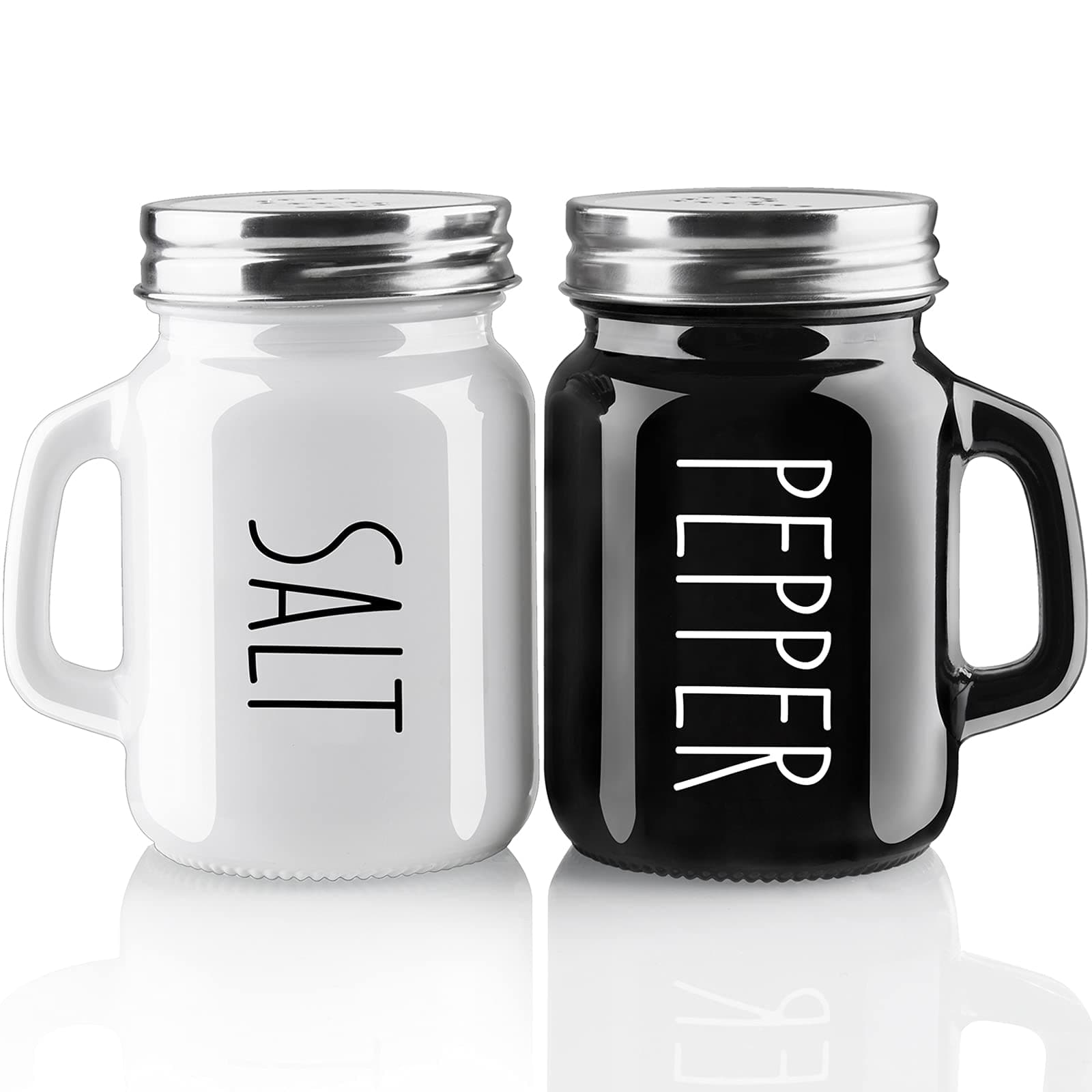 Salt and Pepper Shakers Set, ZOSUJO 4 oz Cute Salt Pepper Shaker, Kitchen Decor for Home Restaurants Wedding, Glass Black White Shaker Sets with Stainless Steel Lids White/Black