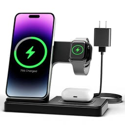 Wireless Charger iPhone Charging Station: 3 in 1 Charger Stand Multiple Devices for Apple - iPhone 17 16e 16 15 14 Pro Max 13 12 11 - Watch 10 9 8 7 6 5 4 3 2 SE and Ultra Series - Airpods 4 3 Pro Black