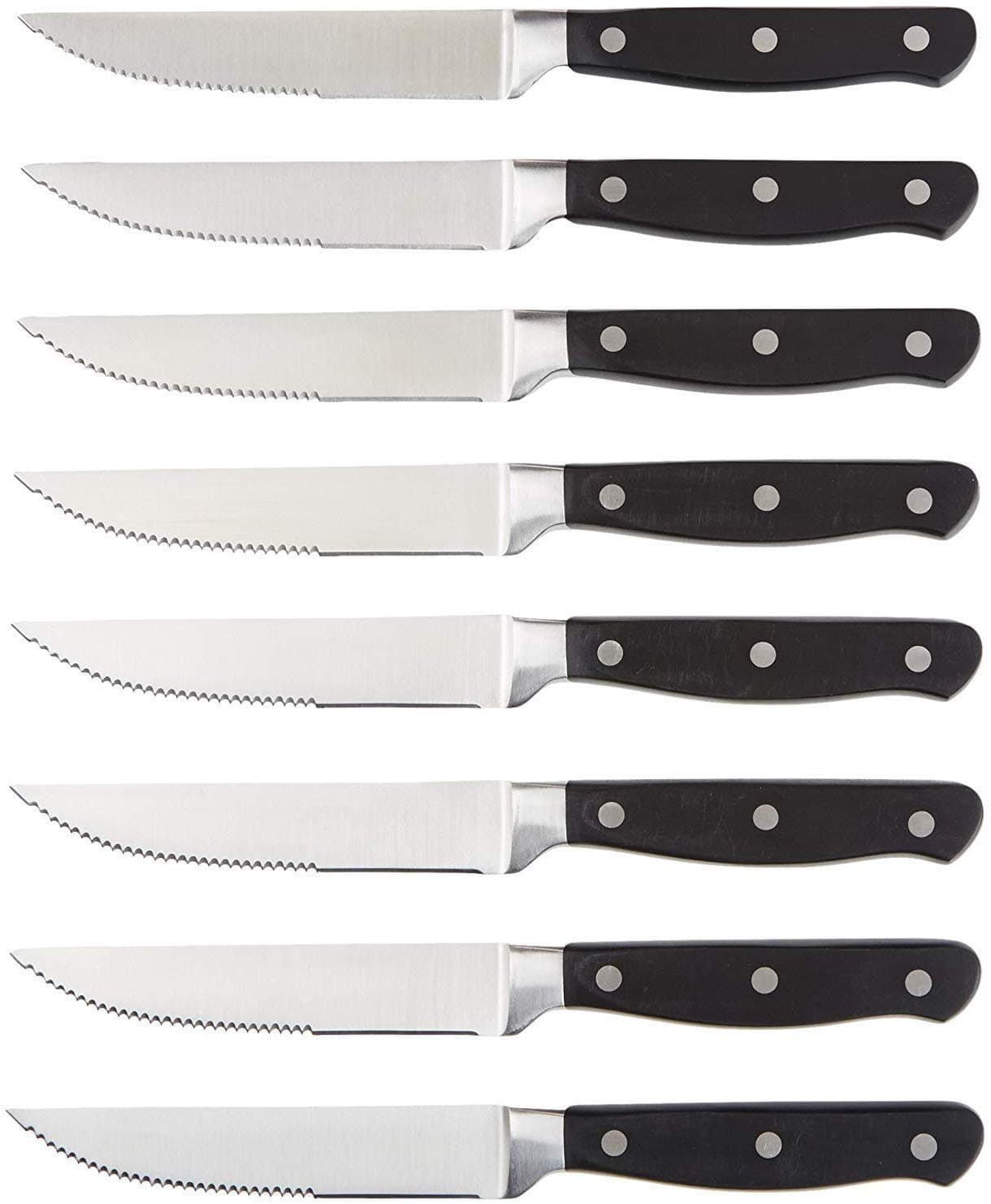 Amazon Basics 8-Piece Kitchen Steak Knife Set, 4.5", Black