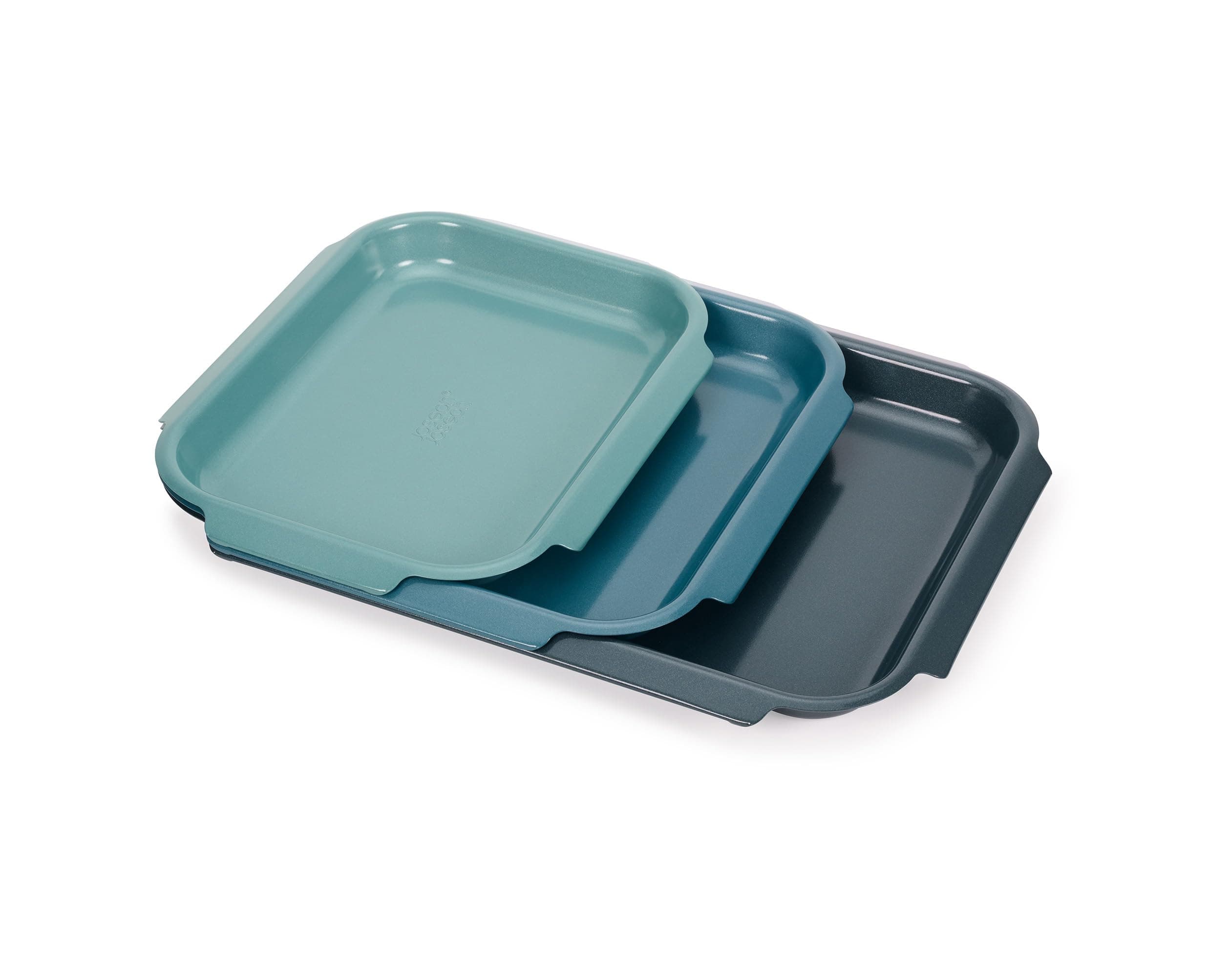 Joseph Joseph Nest™ Bake 3-Piece Non-Stick Baking Sheet Pan Set, Carbon Steel, Easy-Pull Handles, Stackable, Space-Saving Design, 10-Year Guarantee Set of 3