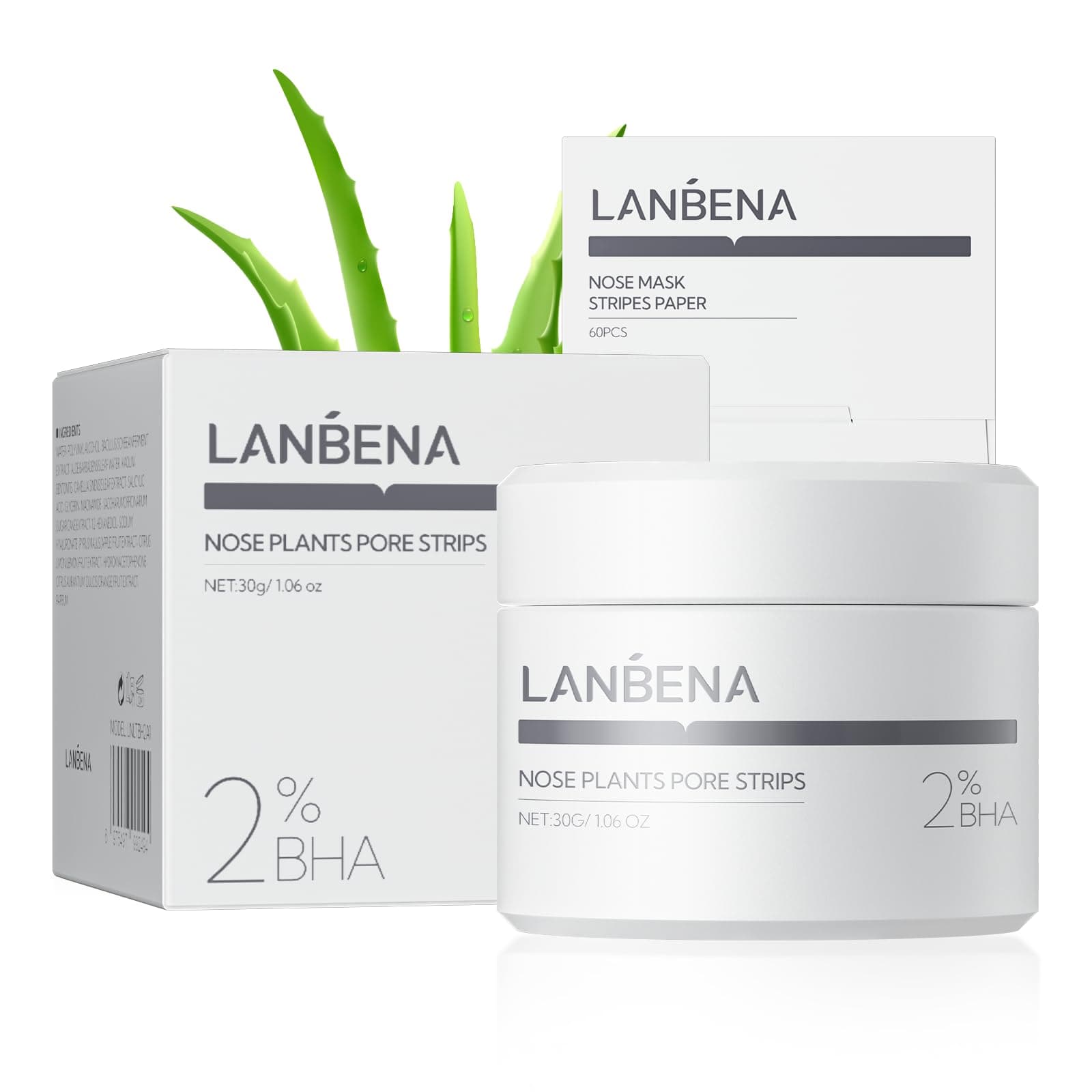 LANBENA 2.0 Blackhead Remover, Nose Plants Pore Strips Deep Cleansing Peel off Mask with Salicylic Acid, Amazonian White Clay, 60Pcs Nose Strips Black Heads Remover from Face 2% BHA-Nose Strips-2.0