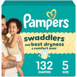 Pampers Swaddlers Diapers, Size 5 (20-37 lbs), 132 Count, Absorbent, Keeps Baby Dry and Comfortable, Skin Safe Disposable Baby Diaper (Packaging May Vary) Size 5 132