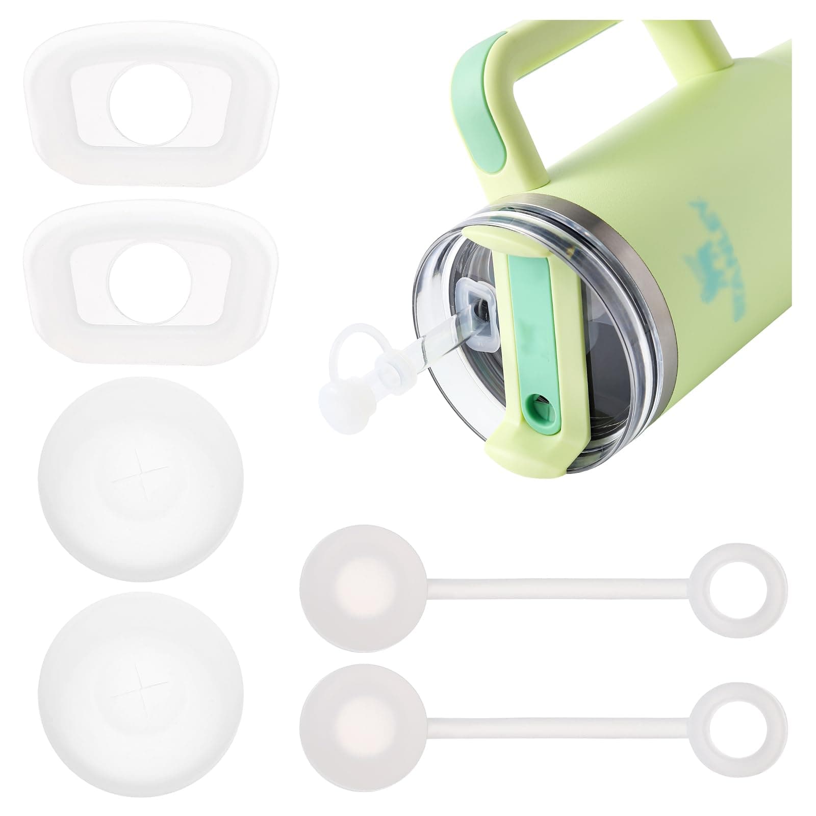 Silicone Spill Stopper Set of 3, Compatible with Stanley Cup 40oz/ 30oz, Tumbler Accessories, Including 2 Straw Cover Cap, 2 Square Spill Stopper and 2 Round Leak Stopper 1.0-Clear