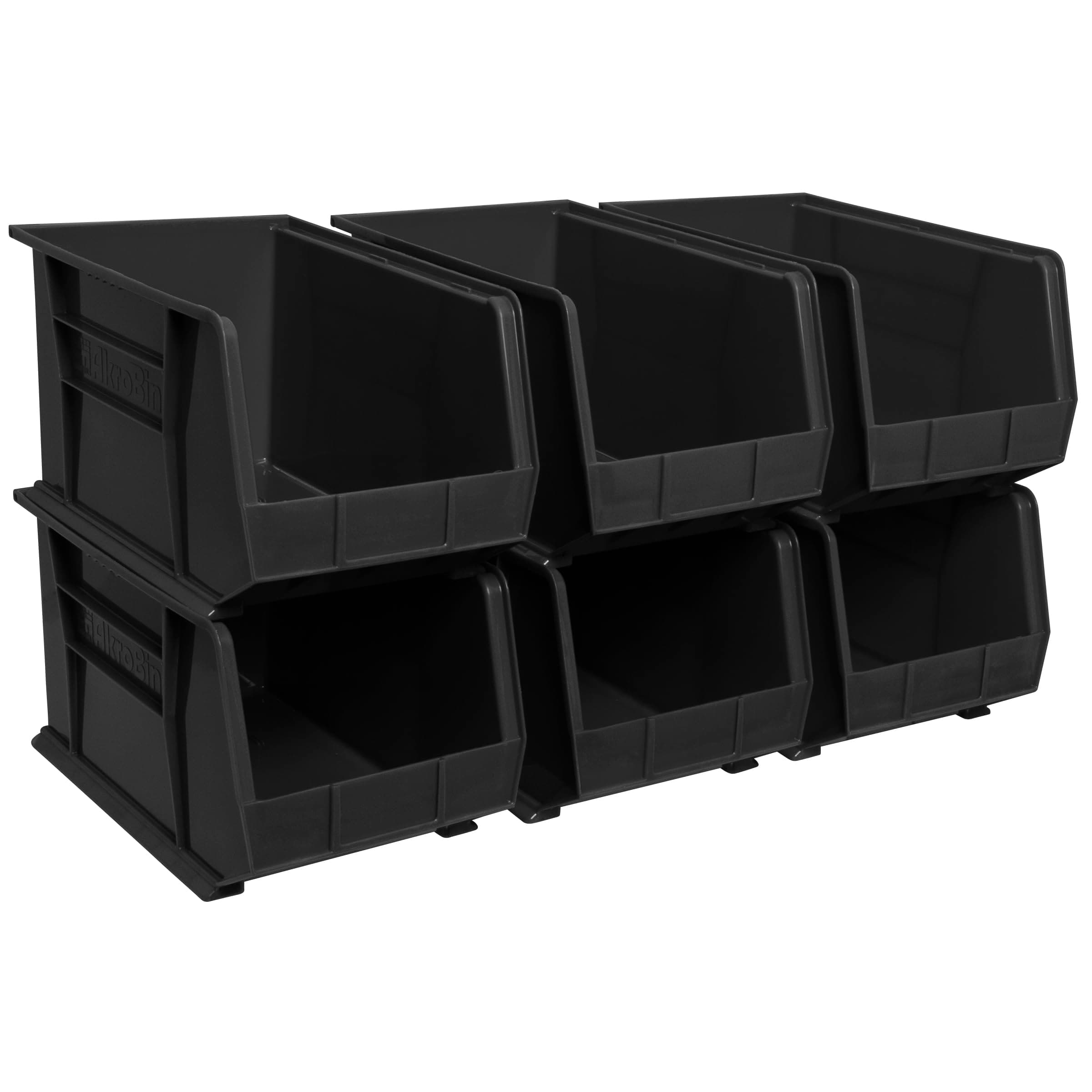 Akro-Mils 30260 AkroBins Plastic Storage Bins, Space-Saving Stackable Bins for Garage, Pantry, Craft Organization, 18" x 11" x 10", Black, 6-Pack Black Storage Bins Only