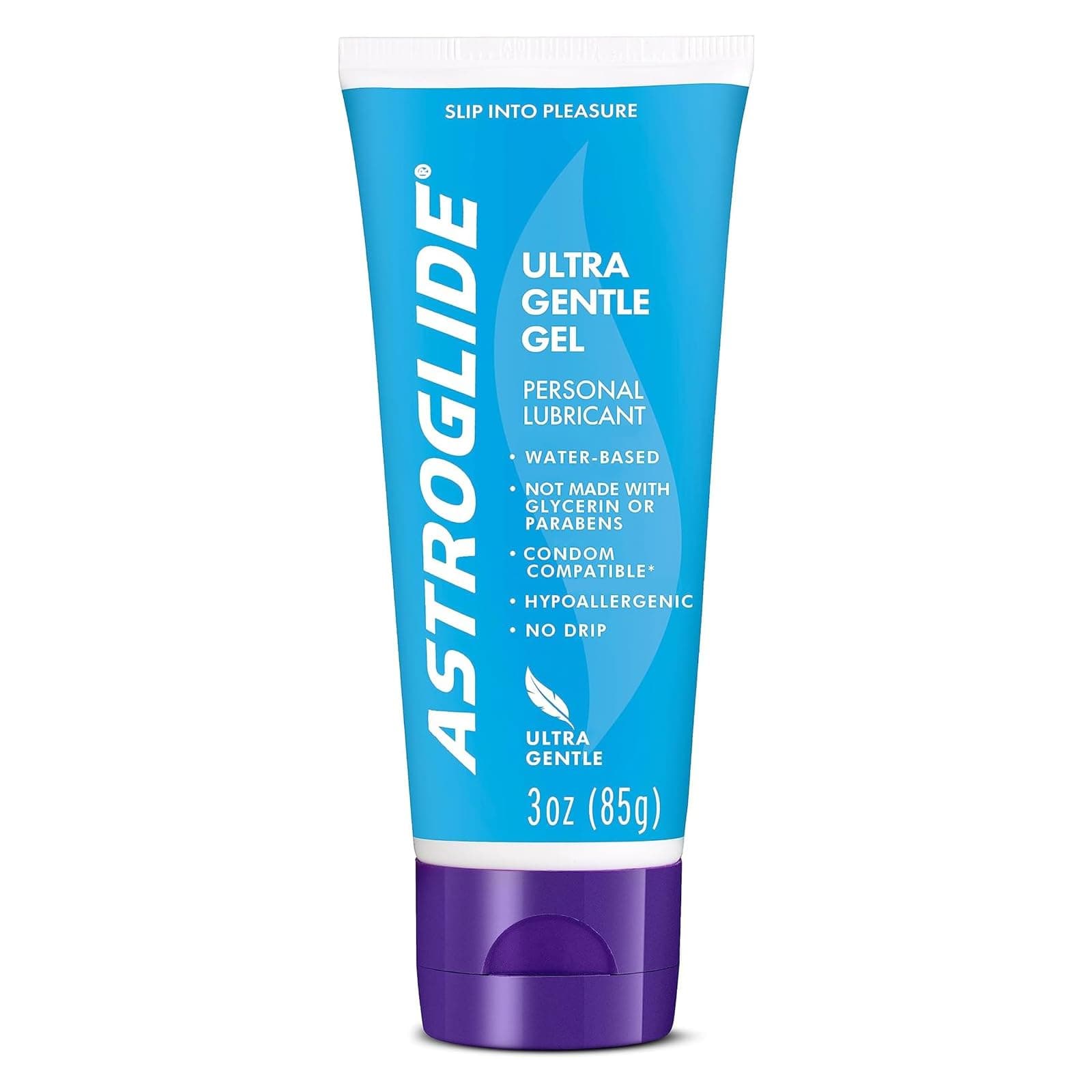 Astroglide Water Based Lube (3oz), Ultra Gentle Gel Personal Lubricant, Hypoallergenic with No Parabens or Glycerin, Lube for Men, Women and Couples, Safe for Toys 3 Ounce (Pack of 1)
