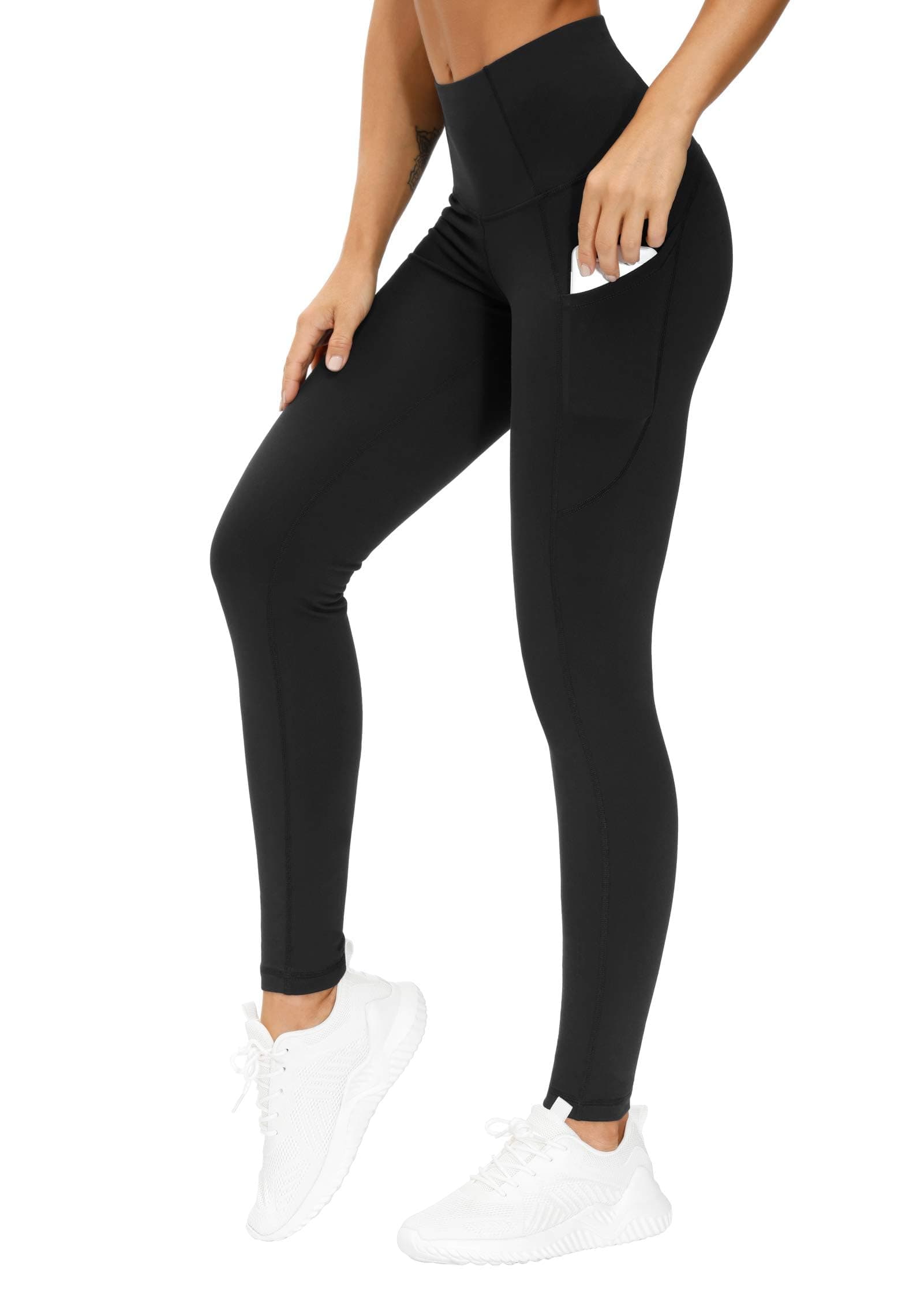 THE GYM PEOPLE Thick High Waist Yoga Pants with Pockets, Tummy Control Workout Running Yoga Leggings for Women Medium Black