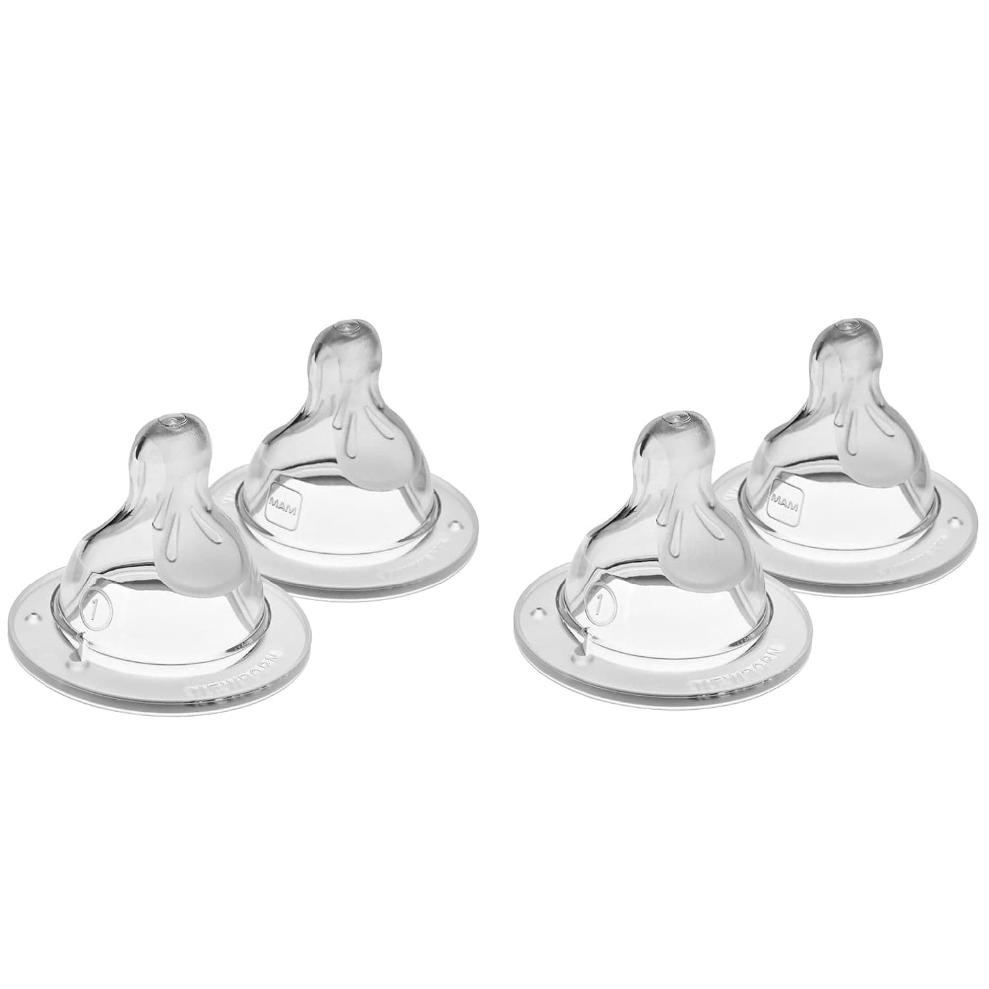 MAM Bottle Nipples Slow Flow Nipple Level 1, for Newborns and Older, SkinSoft Silicone Nipples for Baby Bottles, Fits All MAM Bottles, 4 Pack 4 Count (Pack of 1) Slow Flow
