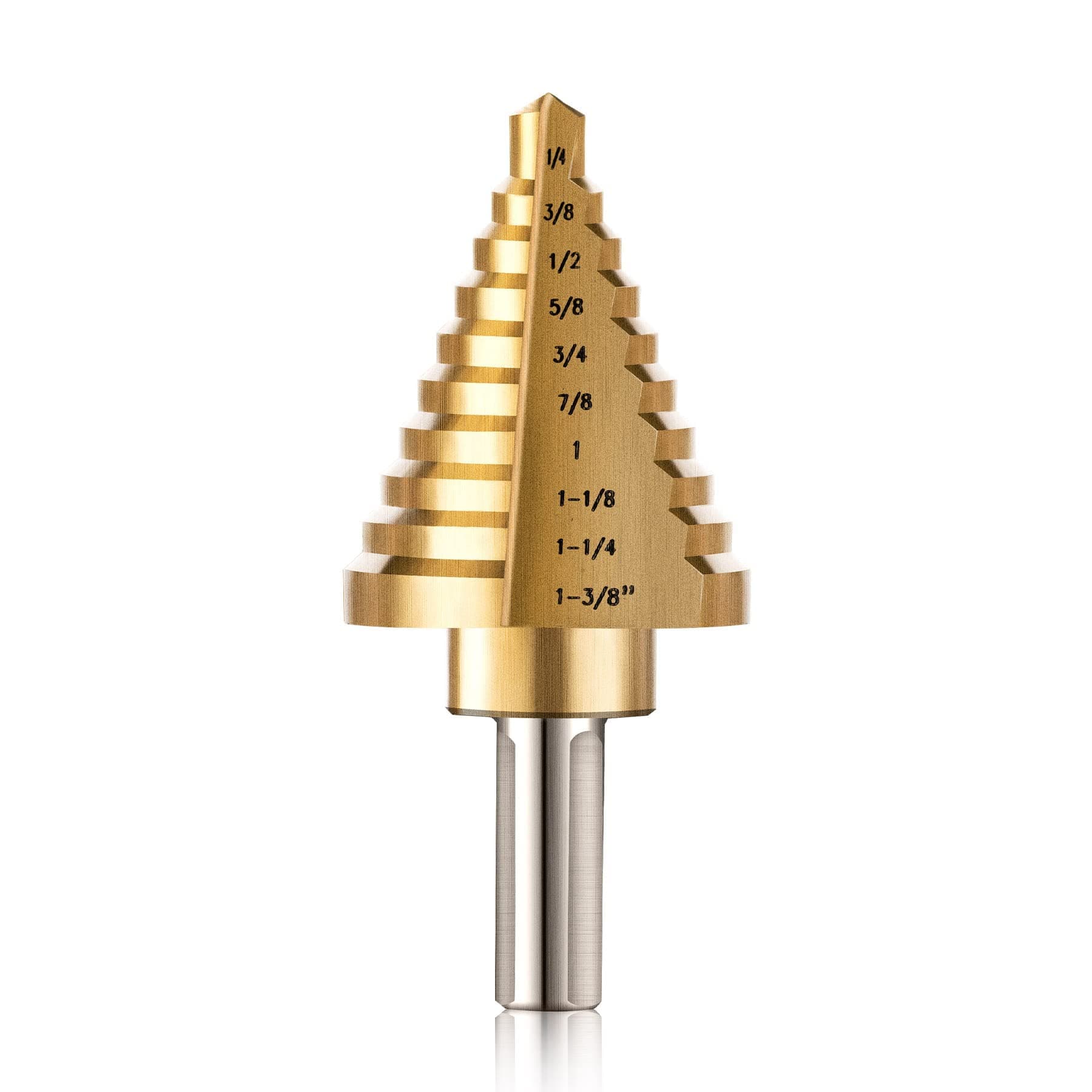 ZELCAN 10 Sizes Titanium Step Drill Bit, 1/4 to 1-3/8 Inches High Speed Steel Drill Cone Bits for Sheet Metal Hole Drilling Cutting, HSS Multi Size Hole Stepped Up Unibit for DIY Lovers Electrician 10 Sizes, 1/4" to 1-3/8" Straight