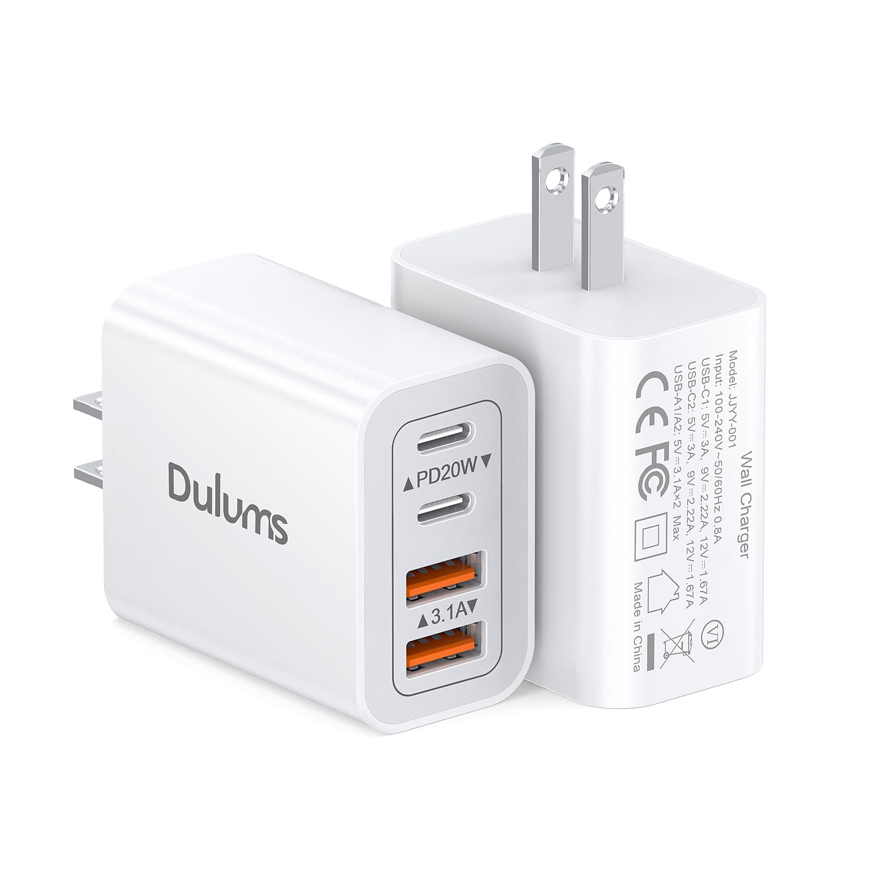 40W USB C Charger Cube, 2-Pack Wall Plug Fast Charging Block, 4-Port PD+QC Power Adapter Multiport Brick Type C Box for iPhone 17/16/15/14/13/12/11/Pro Max/XS/XR/8/7, Tablets, Cellphones 40W 2Pack White
