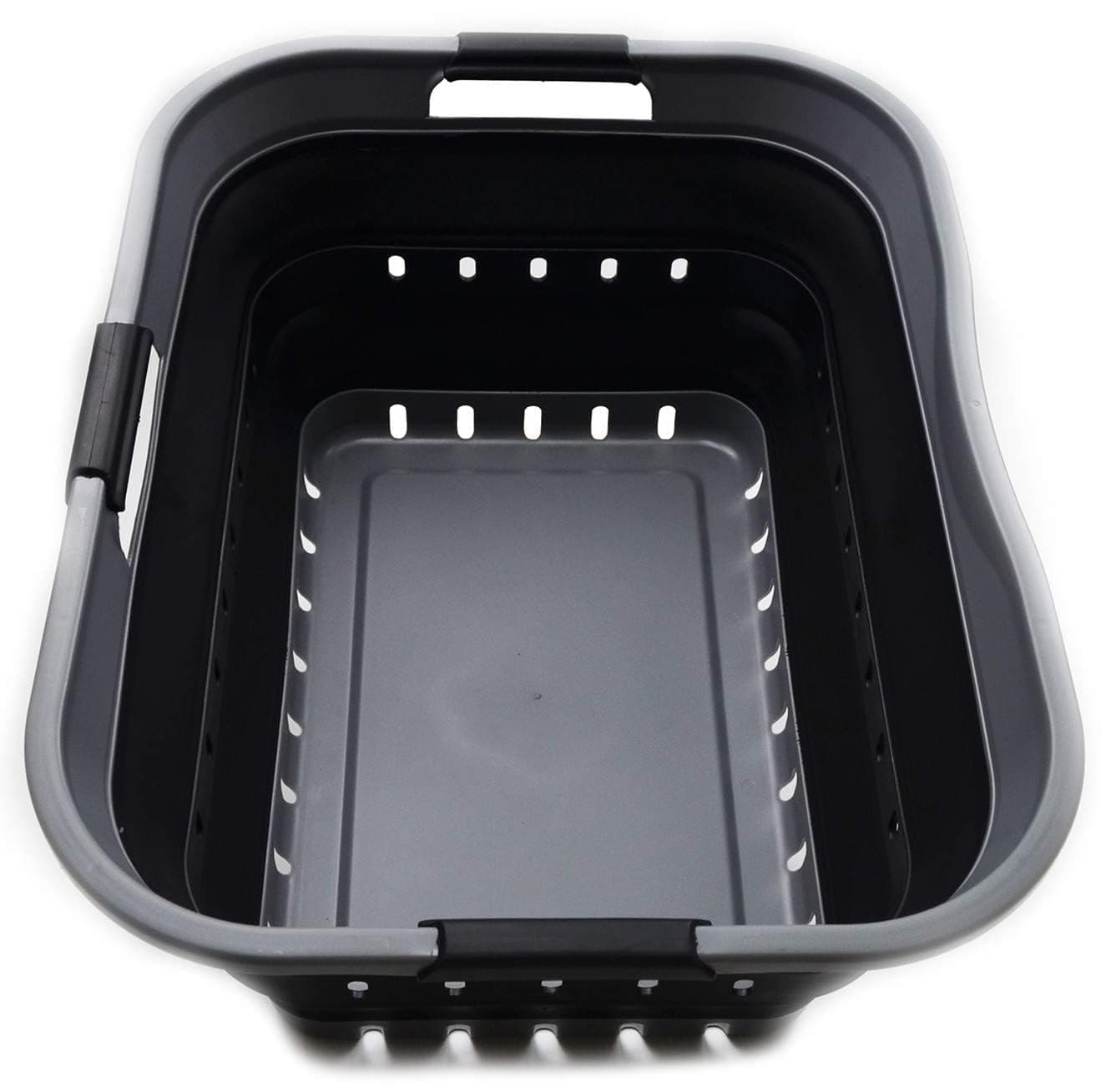 SAMMART 42L Collapsible Plastic Laundry Basket - Foldable Pop Up Storage Container/Organizer - Space Saving Hamper/Basket (1, Grey/Black) 1 Grey/Black