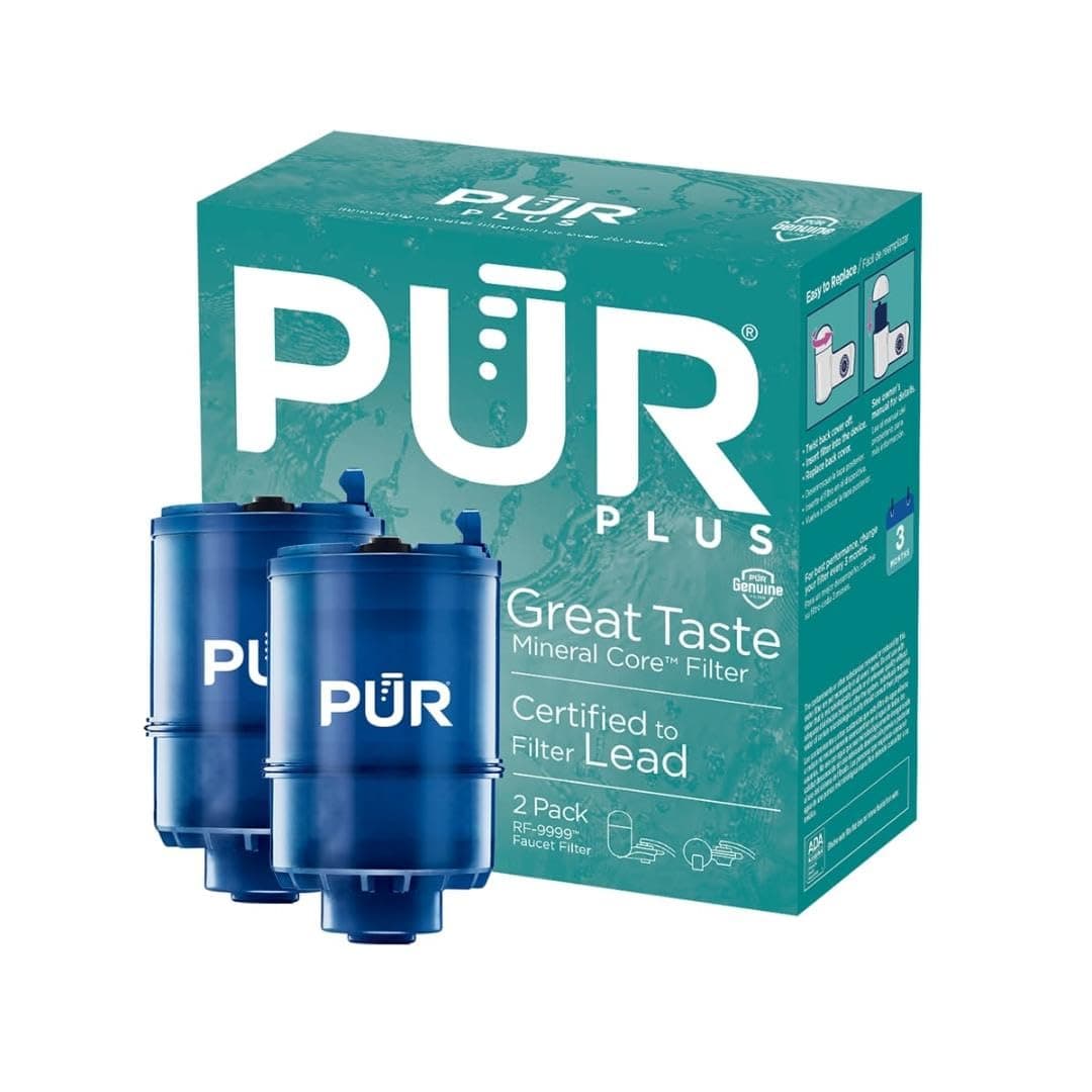 PUR PLUS Faucet Mount Replacement Filter 2-Pack, Genuine PUR Filter, 3-in-1 Powerful, Natural Mineral Filtration, Lead Removal, 6-Month Value, Blue (RF99992) 2 Pack