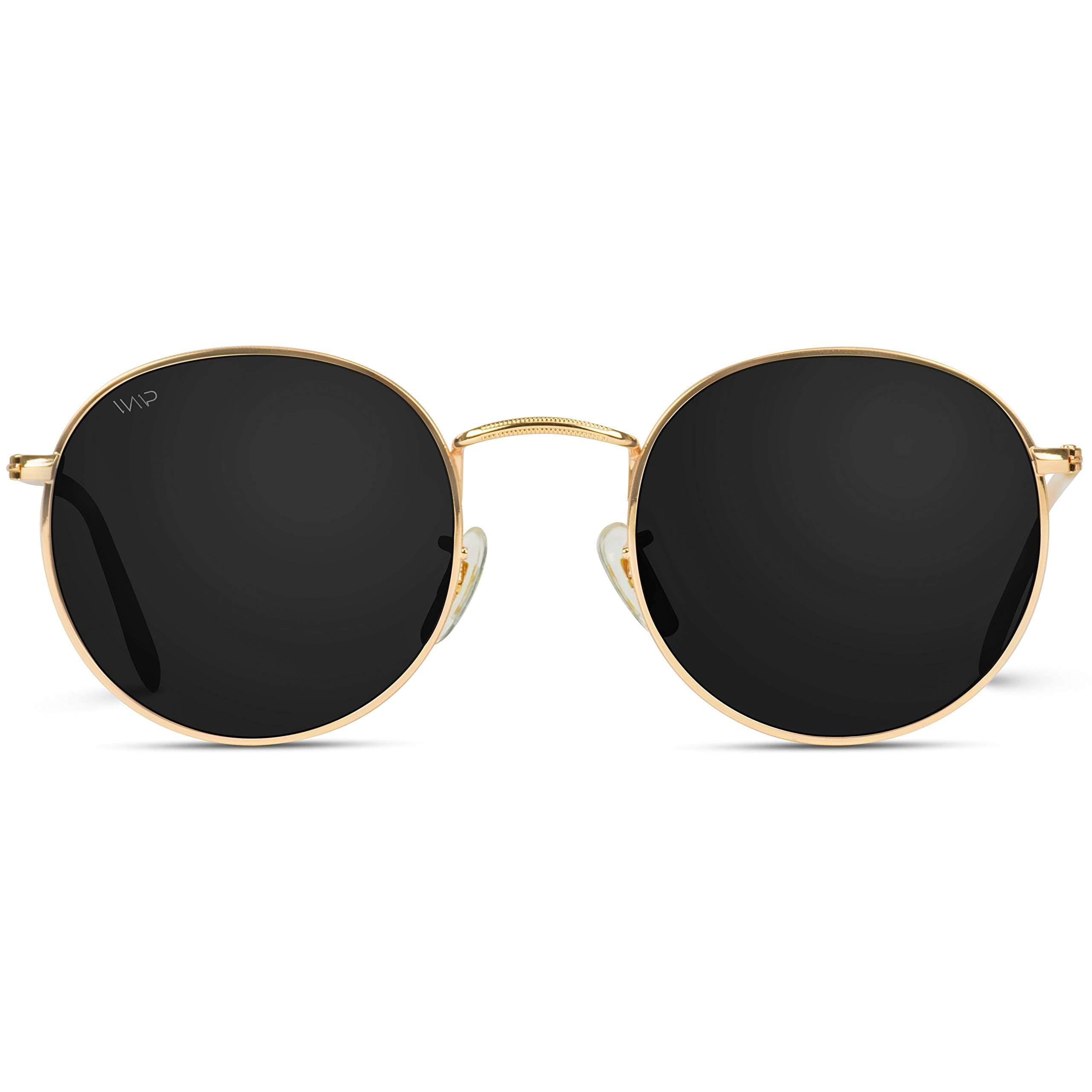 WearMe Pro - Reflective Lens Round Trendy Sunglasses Gold Frame / Black Lens 51 Millimeters