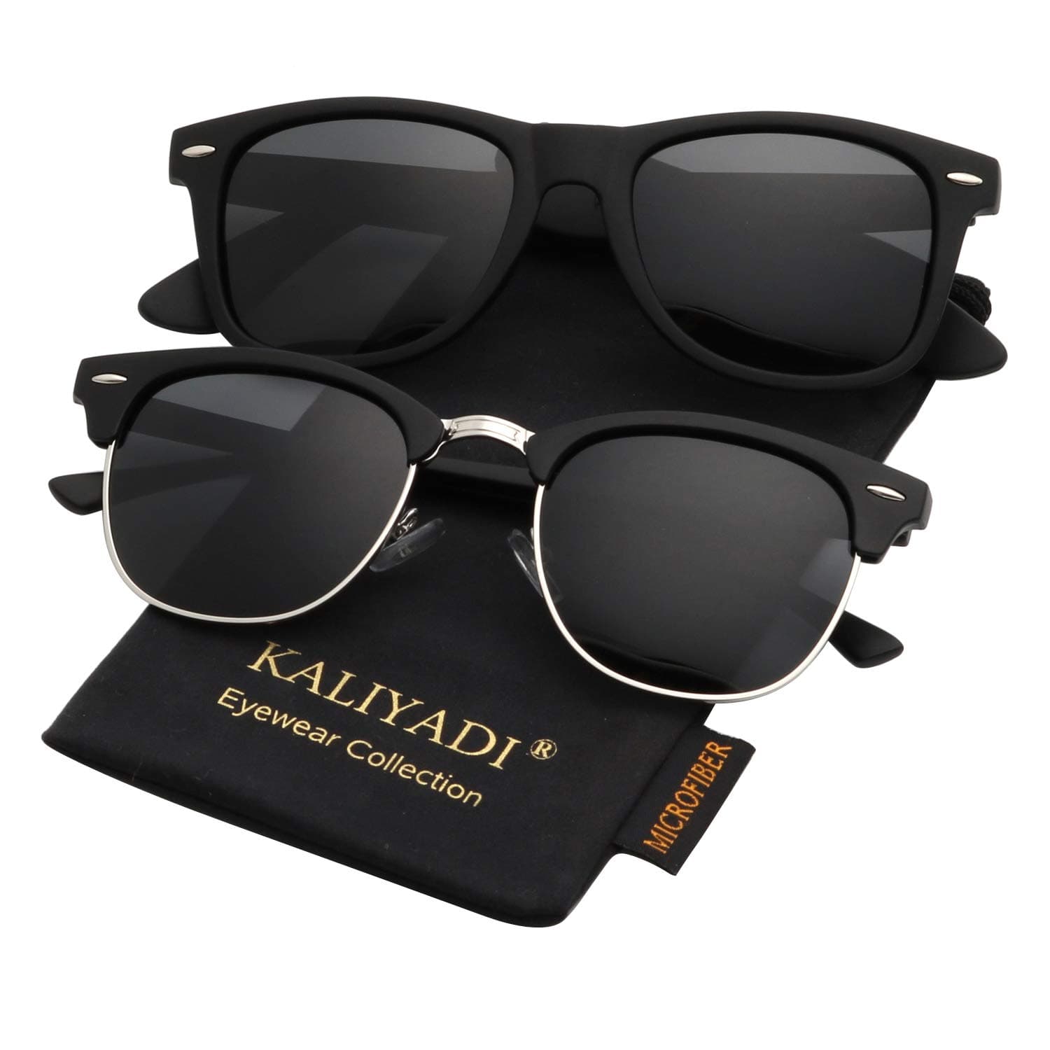 KALIYADI Polarized Sunglasses for Men and Women Semi-Rimless Frame Driving Sun glasses UV Blocking B04-(2 Pack) Matte Black | Black | Silver Rim / Matte Black Multicoloured