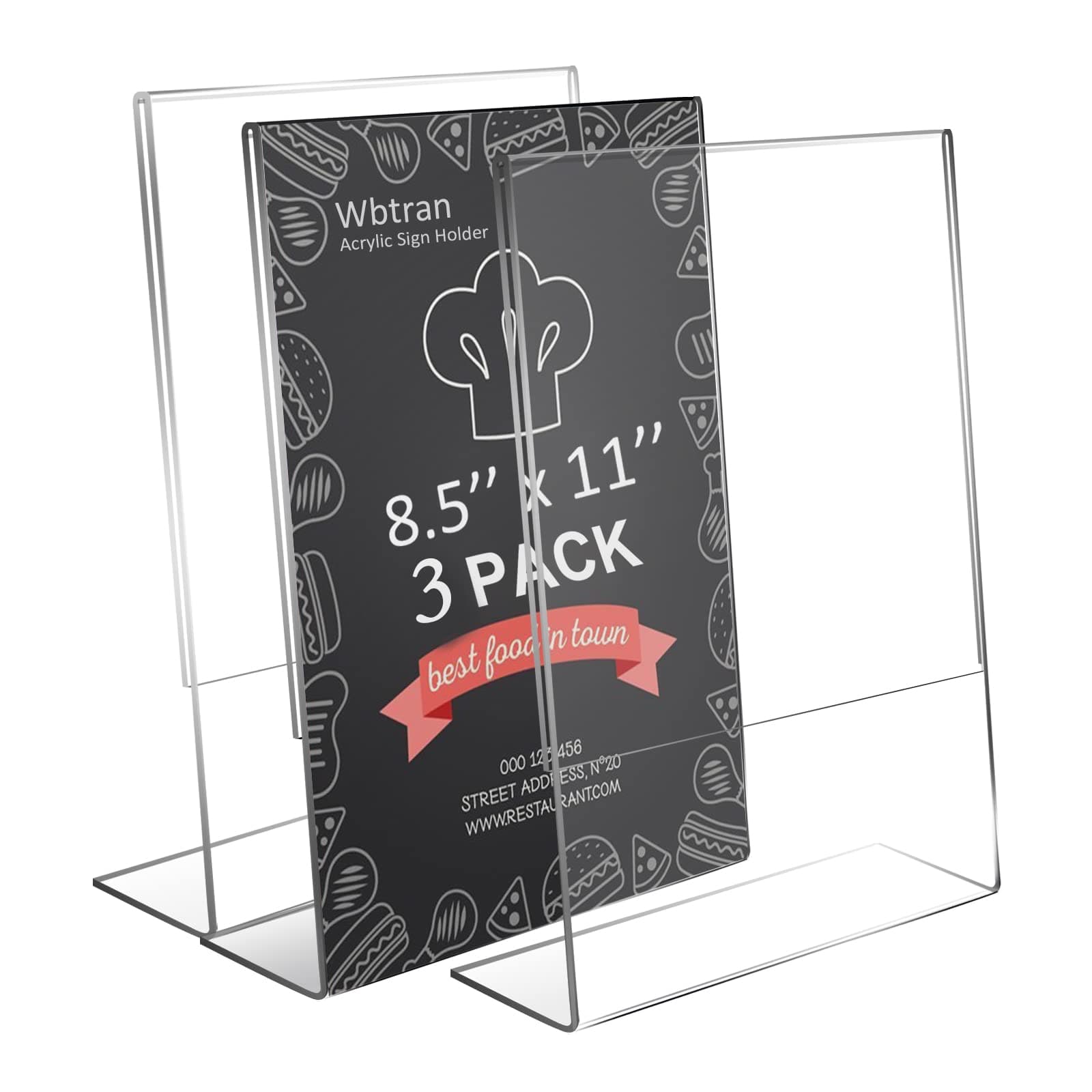 Acrylic Sign Holder 8.5 x 11, Clear Acrylic Sign Holder with 3M Tape, No Drilling Acrylic Wall Frame for Office, Home, Store, Restaurant(24 Pack) Vertical 3 Pack 8.5x11