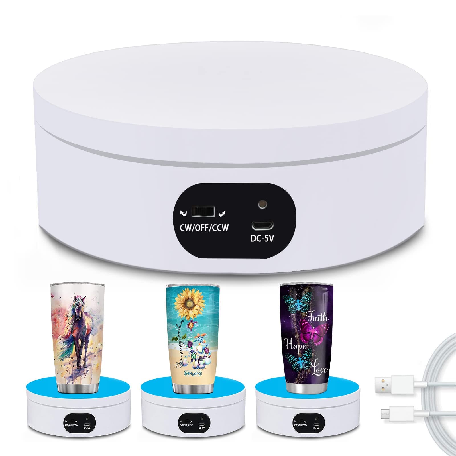 YVV Turner Cup Rotating Display Stand for Epoxy Glitter Tumbler, 360 Degree Automatic Mute Rotating Turntable for Photography Products Tumbler Making Supplies Spinner 4.72*1.77in Motorized Rotation 4.72 x 1.77 inch