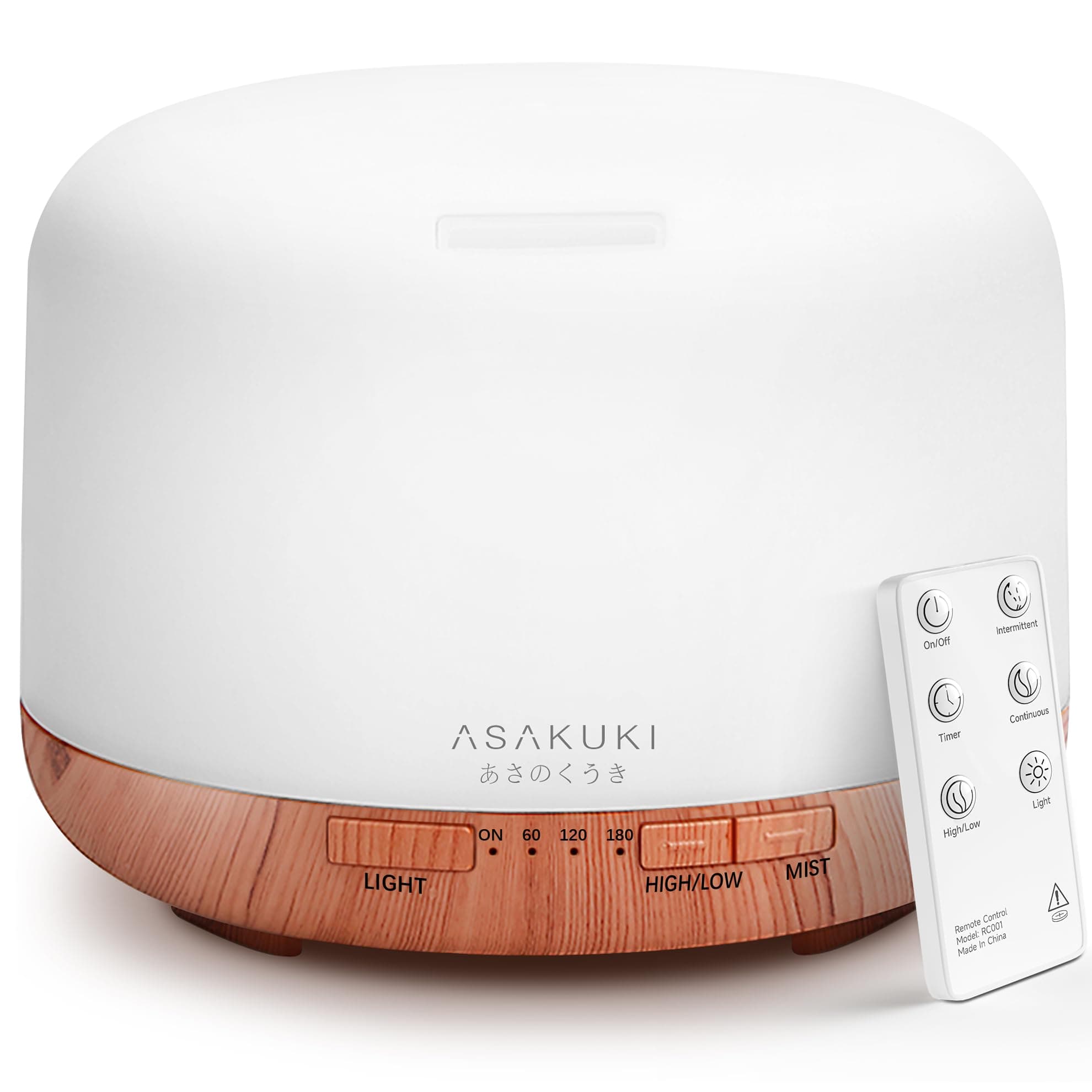 ASAKUKI Essential Oil Diffuser 500ml, Ultrasonic Aromatherapy Humidifier with Remote Control, 7 LED Colors, Timer & Auto-Off, Large Room Diffuser A-yellow