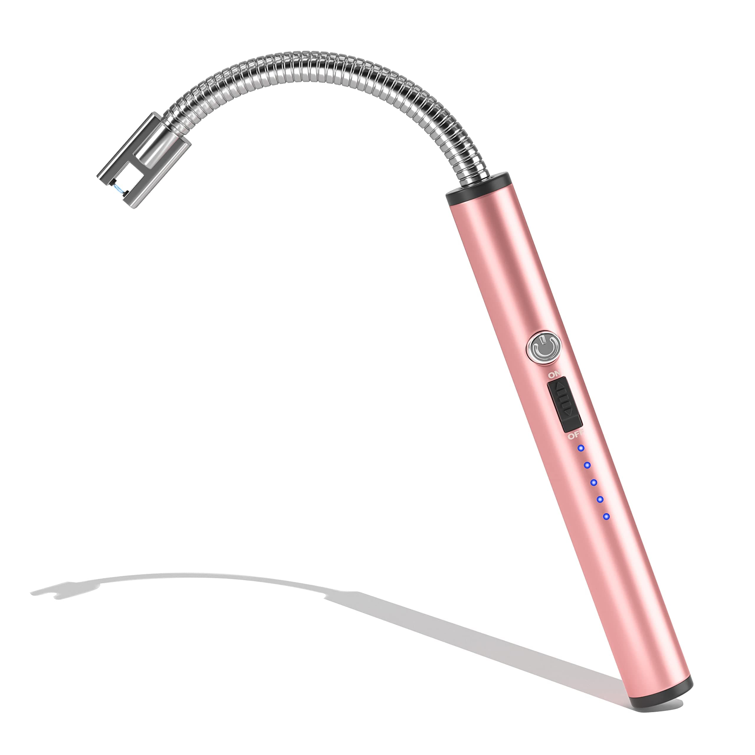 NESAPTO Zinc alloy Candle Lighter, Upgraded Electric Lighter Rechargeable USB Lighter with LED Battery Indicator Safety Switch, Flexible Long Neck Lighters for Candles BBQs Gas Stoves, Rose Gold