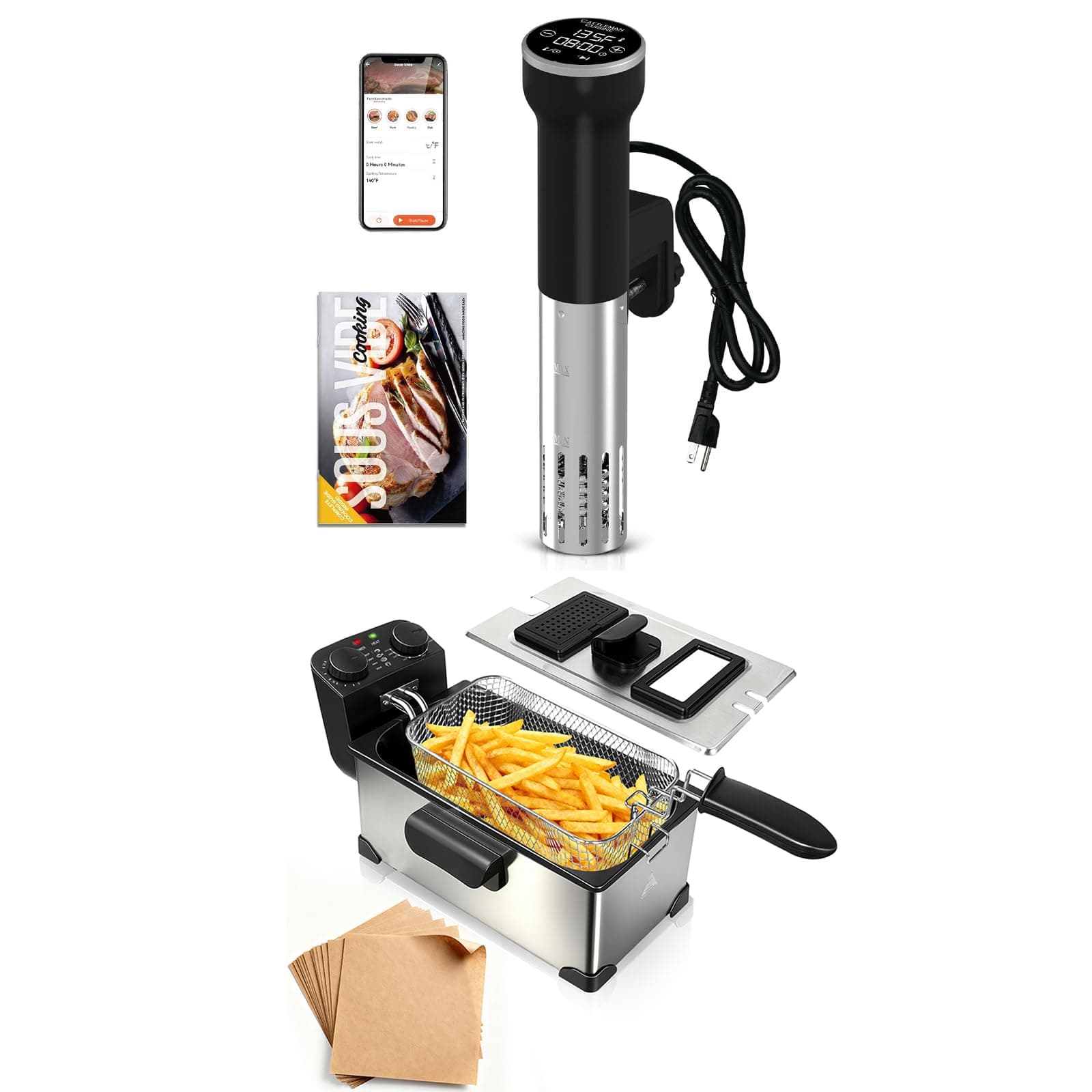 Sous Vide Machines Wi-Fi & Immersion Deep Fryer with Basket