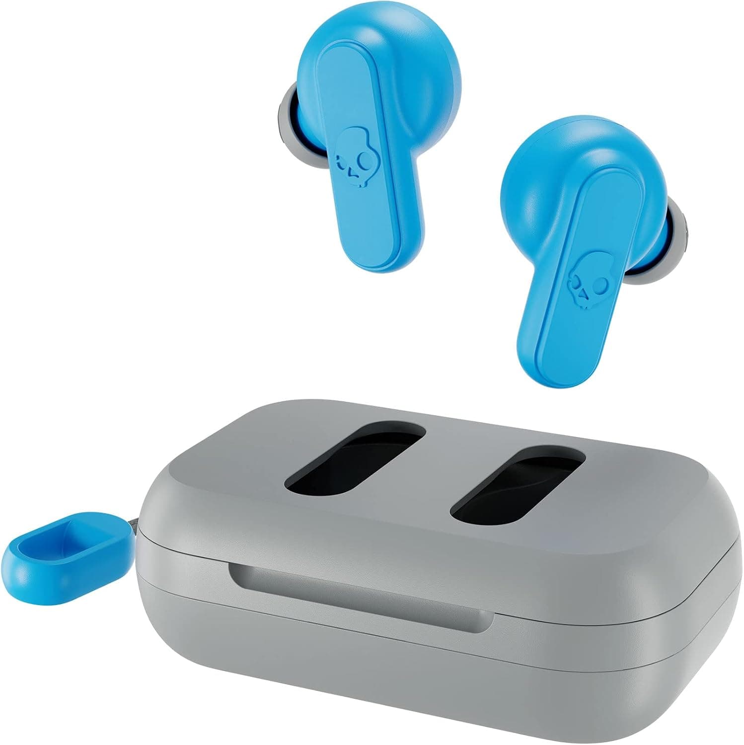 Skullcandy Dime 2 Wireless Earbuds, Bluetooth Headphones, Noise Isolating Fit, Up to 12 Hours Battery, Microphone for iPhone Android, Easy Carry with Integrated Lanyard - Light Grey/Blue Light Grey/Blue One Dime 2