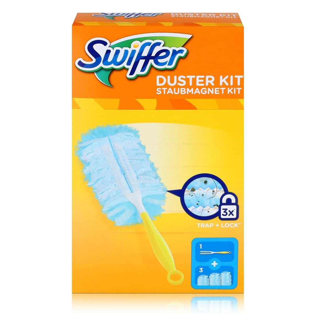 Swiffer Microfibre dust Cleaner Set, 1 Handle and 3 Replacement Pads (Pack of 1x1 Piece) 1 4 Piece Set
