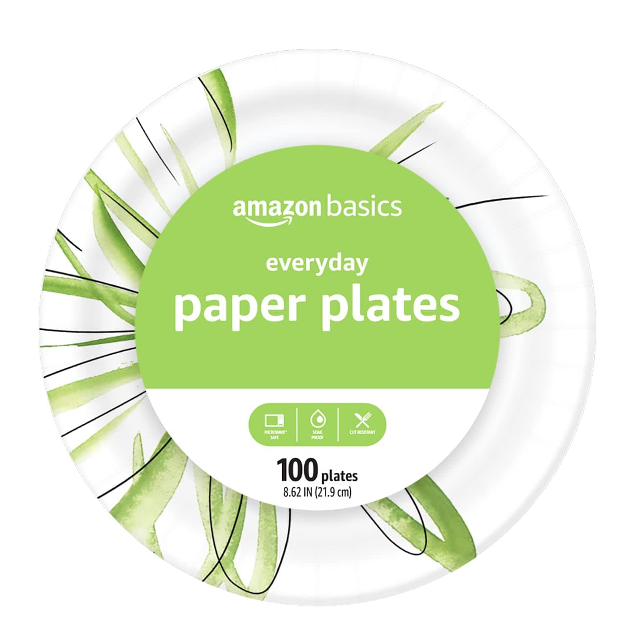 Amazon Basics Everyday Paper Plates, 8.62 Inch, Disposable, 100 Count 100 Count (Pack of 1)