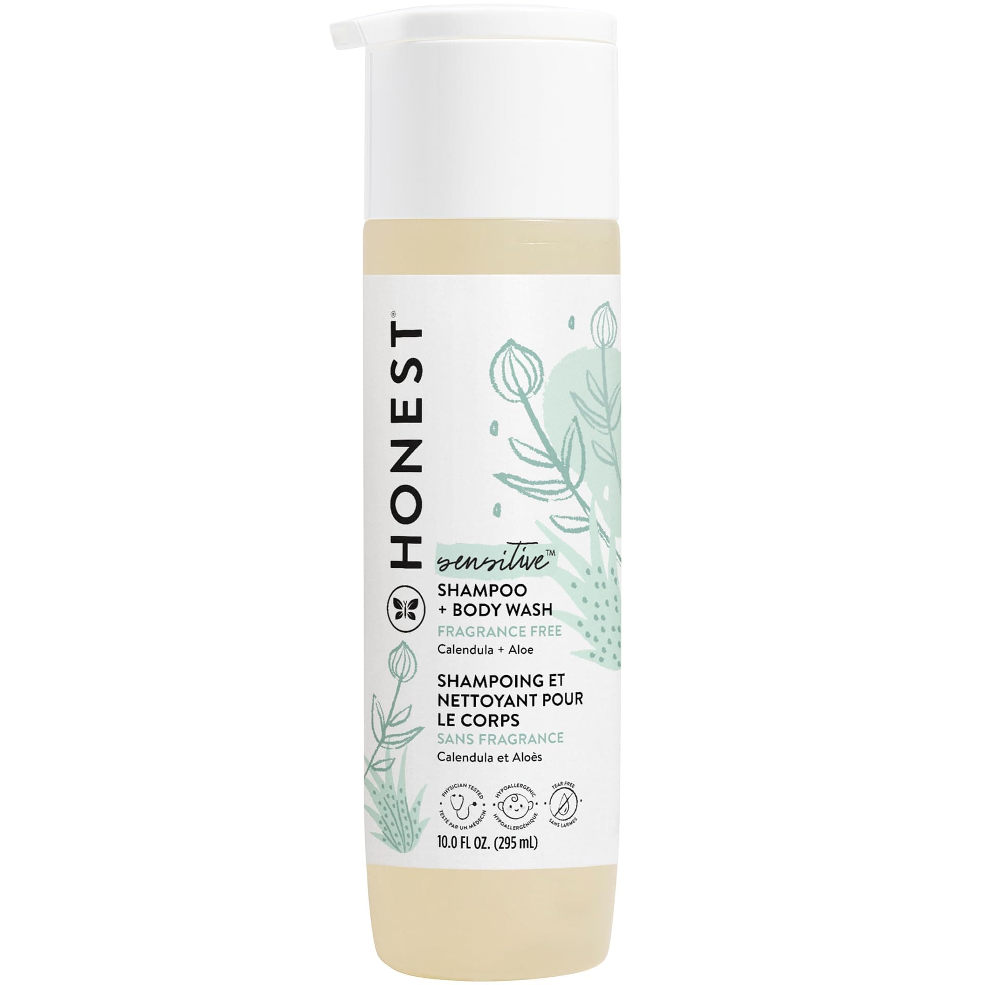 The Honest Company 2-in-1 Cleansing Shampoo and Body Wash for Sensitive Skin, Gentle Tear-Free Hypoallergenic Baby Wash with Naturally Derived Ingredients, Fragrance-Free, 10 fl oz Fragrance Free Sensitive 10 Fl Oz (Pack of 1)
