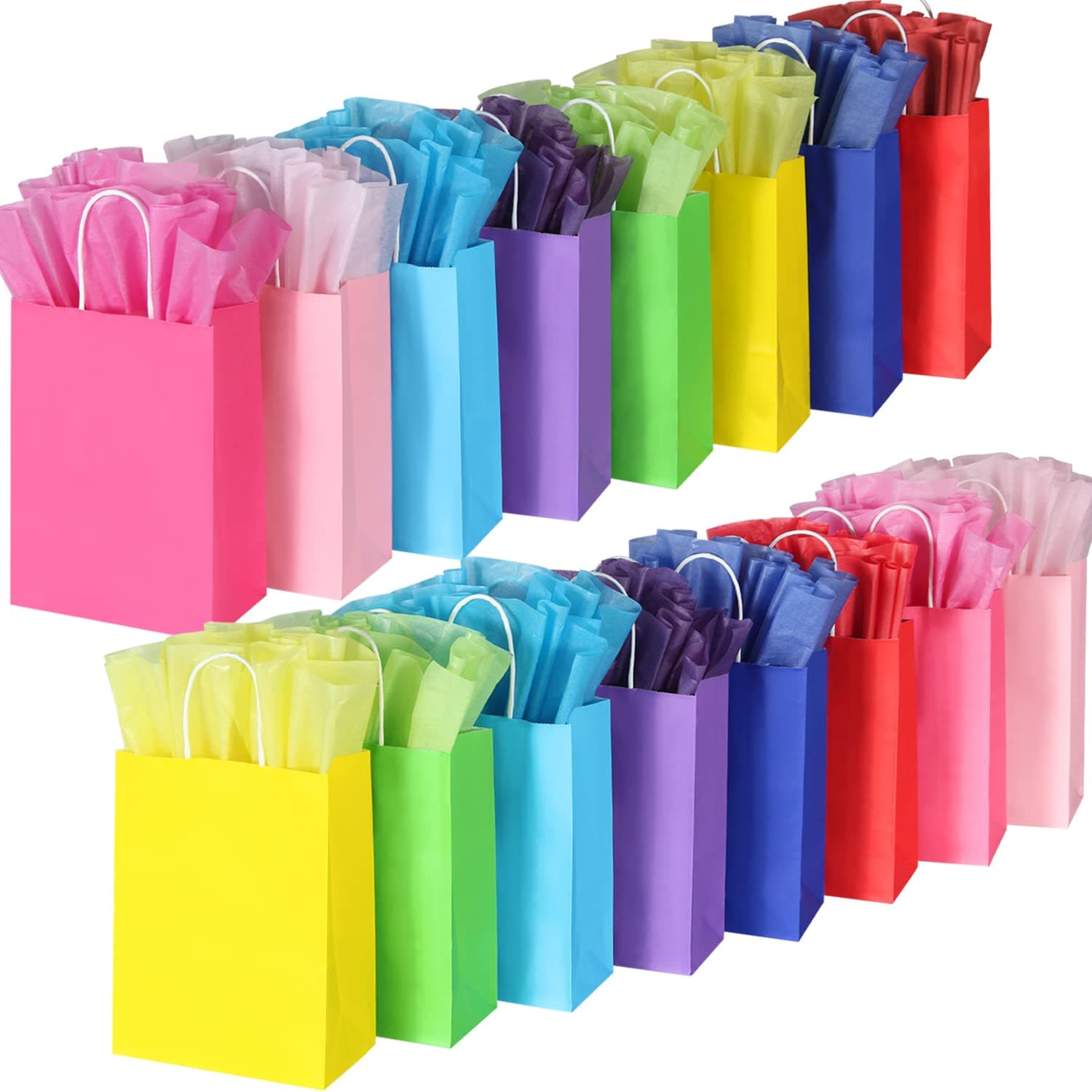 BLEWINDZ 32 Pieces Gift Bags with 32 Tissues, 8 Colors Party Favor Bags with Handles, Rainbow Gift Bag for Wedding, Birthday, Party Supplies and Gifts 32pcs-8colors-small 1 Count (Pack of 32)