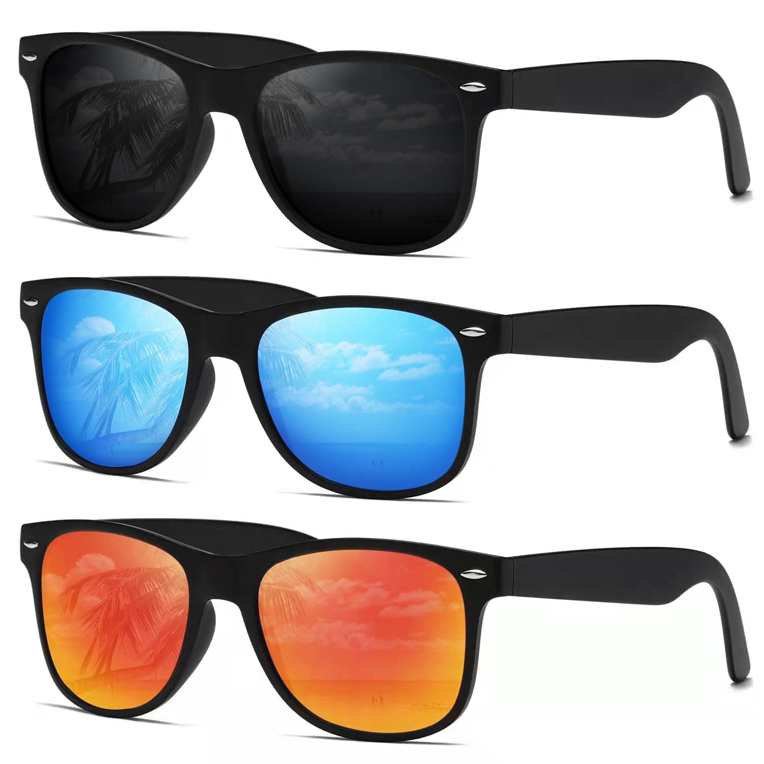 DEMIKOS Sunglasses Men Polarized Sunglasses for Mens Womens Retro Mirror Lens for Driving Fishing UV Protection A01-grey/Ice Blue Mirror Lens/Red Mirror Lens 53 Millimeters