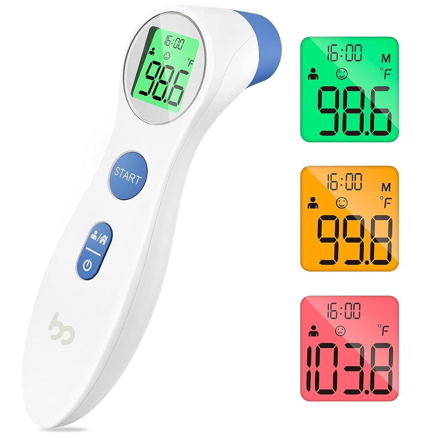 Forehead Thermometer for Adults and Kids, Digital Touchless Thermometer for Baby, Infants and Toddlers, 3 Color Fever Alarm, 1s Fast Accurate Reading, Non Contact White