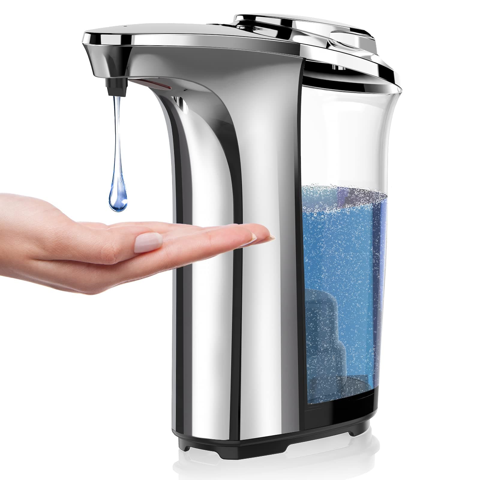 Automatic Soap Dispenser, Touchless Dish Soap Dispenser 17oz/500ml with Infrared Sensor, 5 Adjustable Soap Levels, Liquid Dispenser for Bathroom Kitchen (Silver)