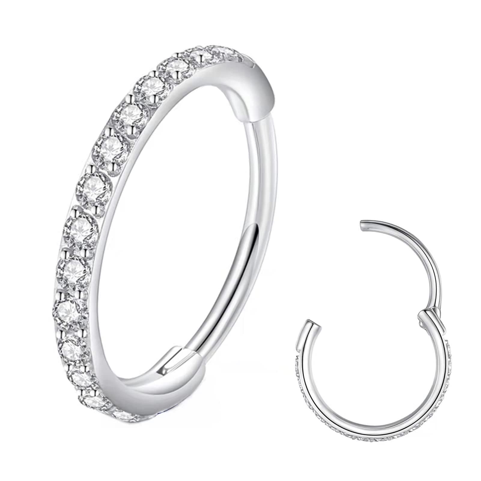 Clear CZ Nose Rings & Earrings - 316L Surgical Steel - Cartilage, Conch, Daith, Helix, Rook, Tragus, Lobe & Snug Body Piercing Jewelry - 20G, 18G 1pc 20G 8mm Silver-Clear CZ