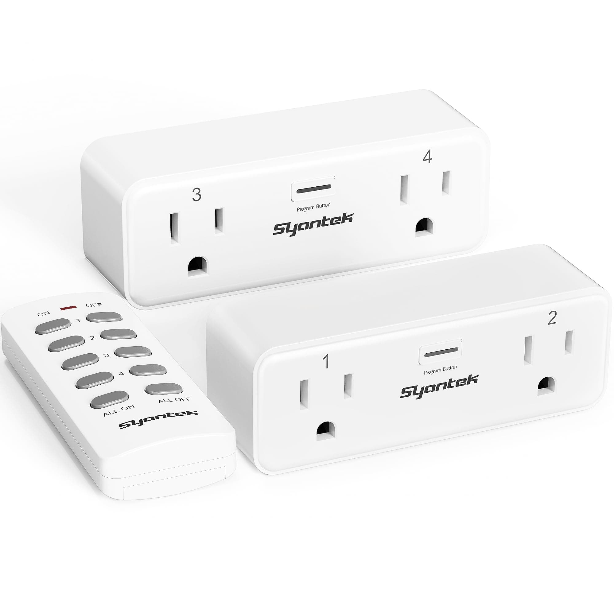 Remote Control Outlet with 2 Independent Control Sockets, Wireless Remote Light Switch Set, Remote Outlet Plug Up to 100 FT Range, FCC Certified, 15A/1875W, White (2 Outlets + 1 Remote)