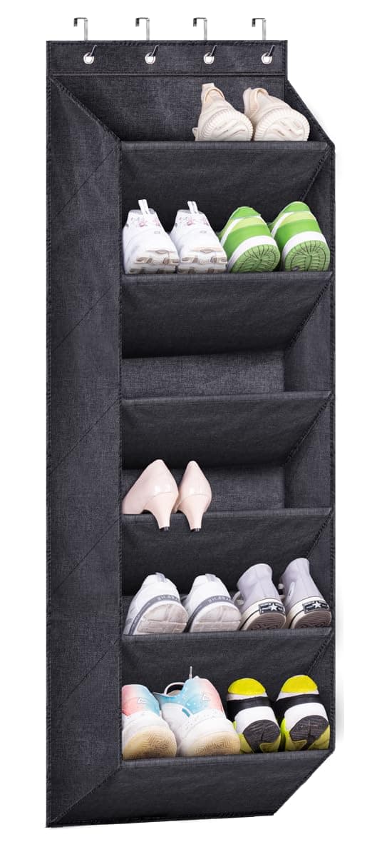 SLEEPING LAMB Shoe Rack for Door with Large Deep Pocket, Hanging Door Shoe Organizer for Closet Hanger, Dorm and Narrow Sneaker Storage Holder, Black Black 52.5''