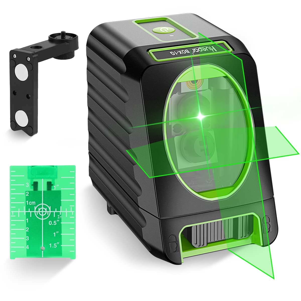 Laser Level Self Leveling, Huepar Box-1G 150Ft Green Cross Line Laser for Picture Hanging, Tile, Decoration & DIY Construction – 360° Magnetic Base & AA Battery, Outdoor Use Pulse Mode with Receiver BOX-1GU