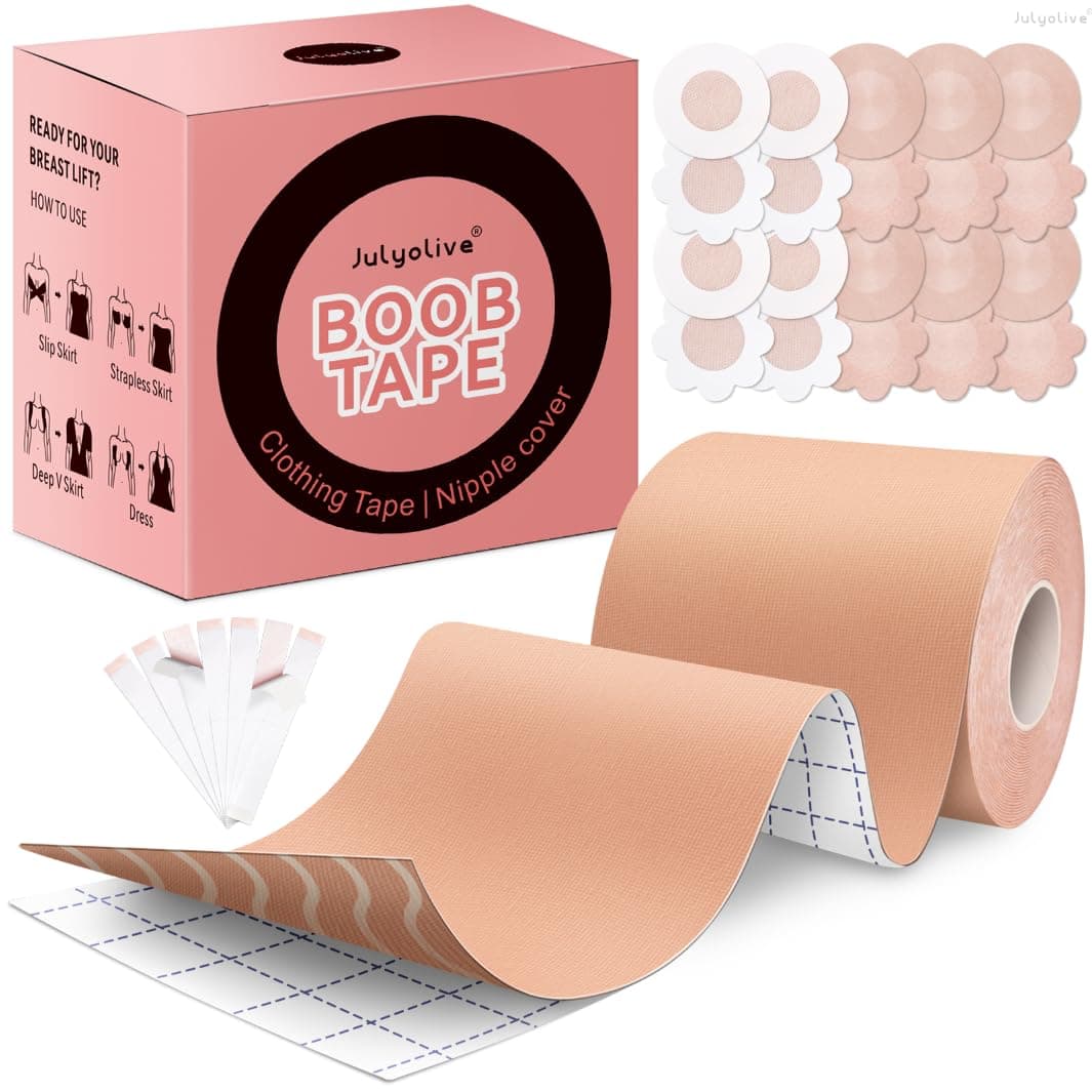 Boob Tape Kit- Boobytape for Breast Lift with Petals, Breathable Adhesive Sticky Bra Tape, Push Up Nipple Tape 2" Beige