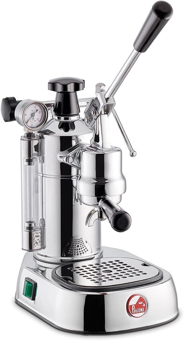 La Pavoni PC-16 Professional Espresso Machine - 16-Cup Capacity Lever Espresso Maker - Chrome Finish- Solid Brass 38oz Boiler - Dual Frothing Systems & Mounted Pressure Gauge - Made in Italy