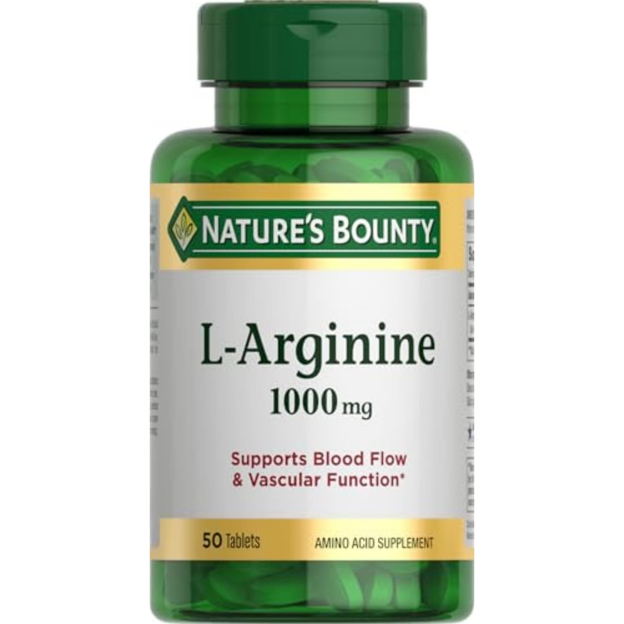 Nature’s Bounty L-Arginine 1000mg for Supporting Blood Flow and Vascular Function – Non-GMO, Gluten Free, 50 Tablets Unflavored 50 Count (Pack of 1)