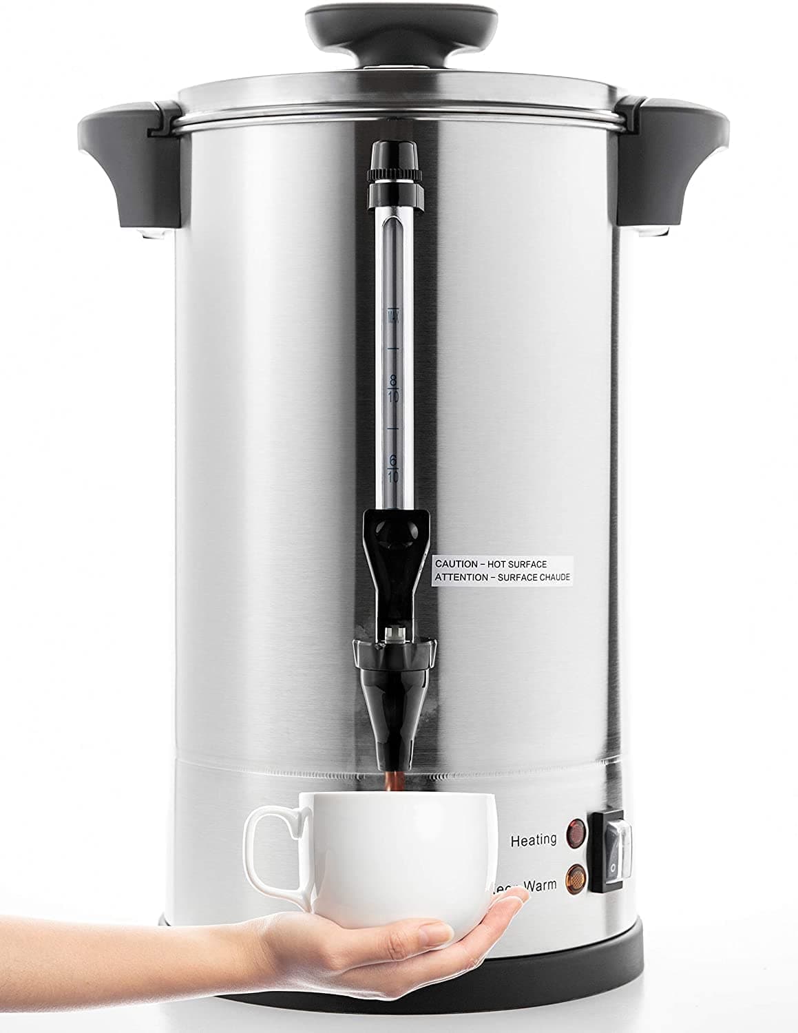 SYBO SR-CP-100B Commercial Grade Stainless Steel Percolate Coffee Maker Hot Water Urn for Catering, 100-Cup 16 L, Metallic 16L Metallic
