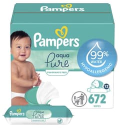 Pampers Baby Wipes Aqua Pure, 99% water-based wipes, Hypoallergenic and Unscented Baby Wipes, 672 Wipes Total (12 Flip-Top Packs) 56 Count (Pack of 12)