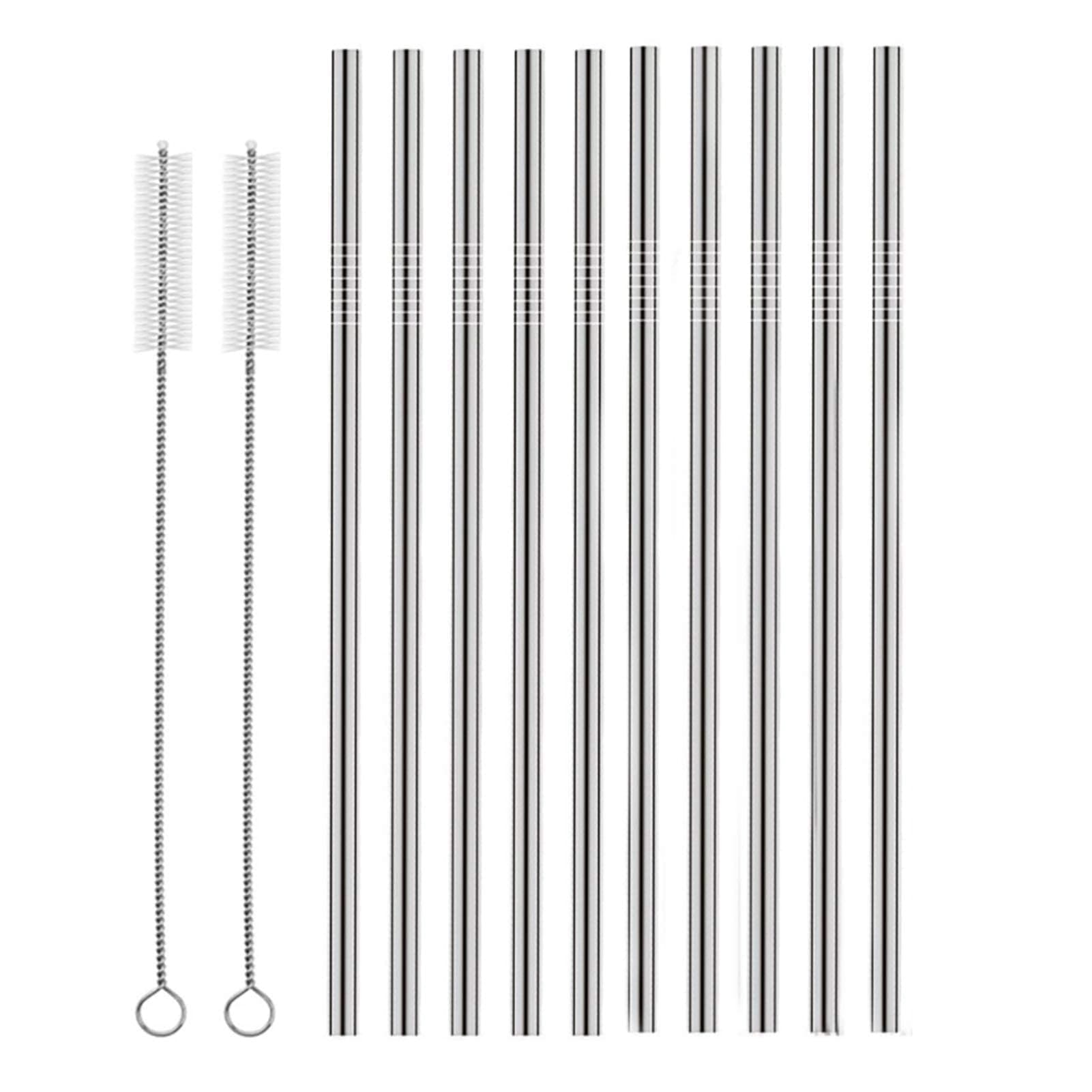Set of 10 Stainless Steel Straws, HuaQi Straight Reusable Drinking Straws 10.5'' Long 0.24‘’ Dia for 30 oz Tumbler and 20 oz Tumbler, 2 Cleaning Brush Included (10 Straight Straw + 2 Brushes) 10.5 Inch 10pcs Straight