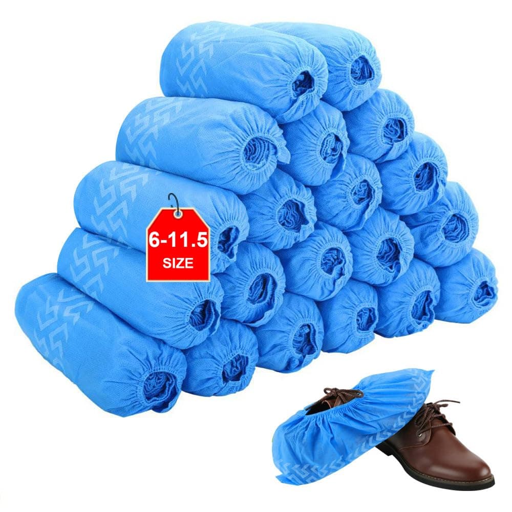 Tomus-UNI Shoe Covers Disposable 200 Pack (100 Pairs) | Non-Slip, Durable, Indoor | Protect Your Home, Floors and Shoes (8-12.5 Women/8-12 Wide Men)