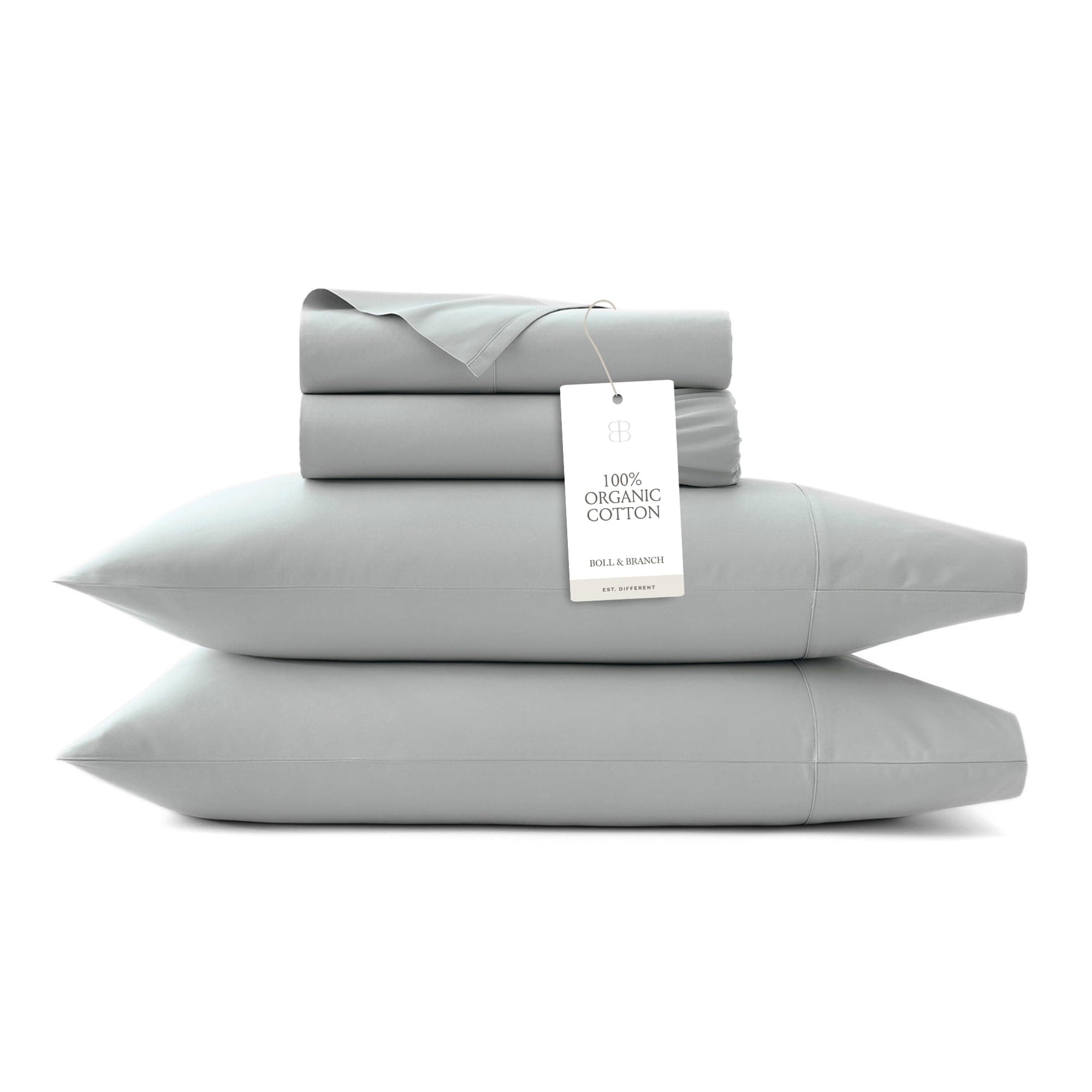 BOLL & BRANCH Percale Hemmed Sheet Set - Cooling Breathable Bed Sheets for Hot Sleepers - King + Standard, Shore - Luxury 100% Organic Cotton - 1 Flat, 1 Fitted, 2 Standard Size Pillowcases Shore King + Standard