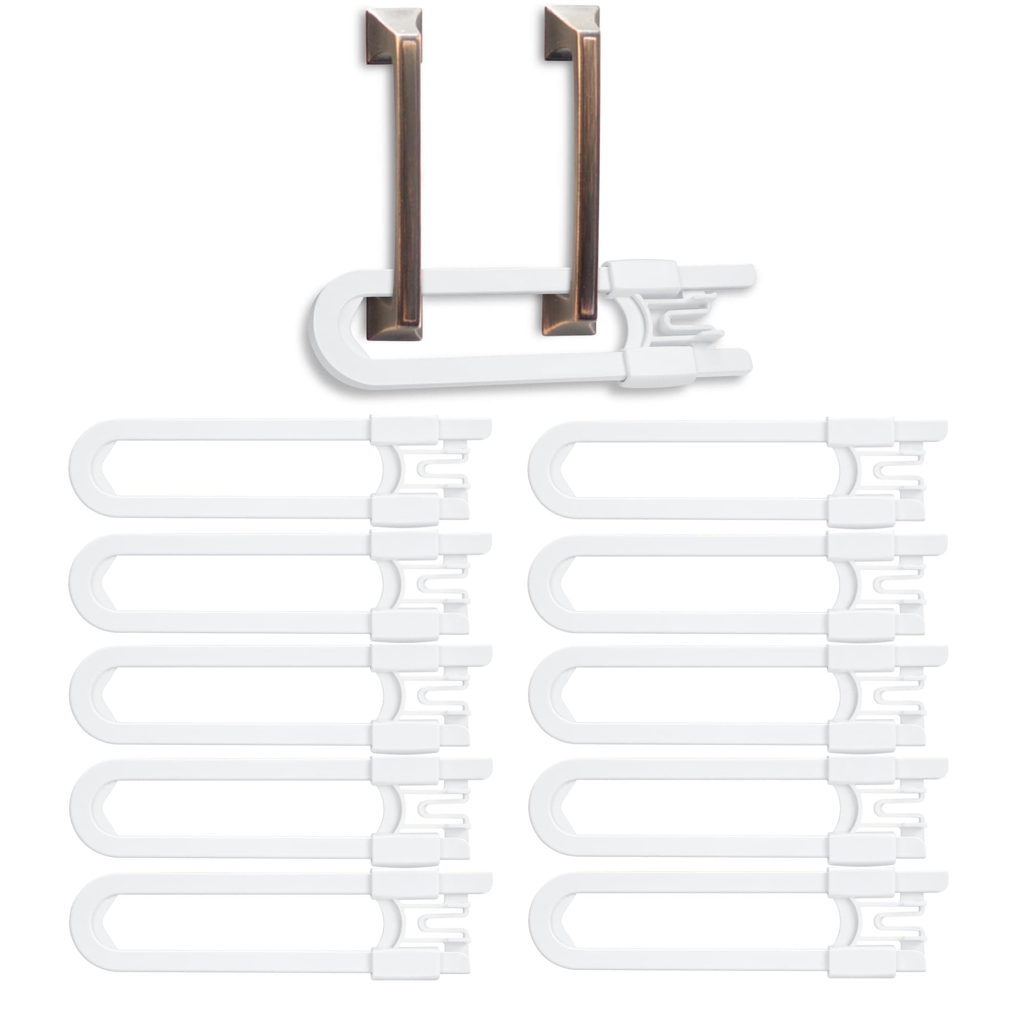Vmaisi 10 Pack Baby Sliding Cabinet Locks - Adjustable U Shaped Child Safety Locks,Childproof Latches for Kitchen Bathroom Storage Cupboards Doors, Handles and Knobs White (10)