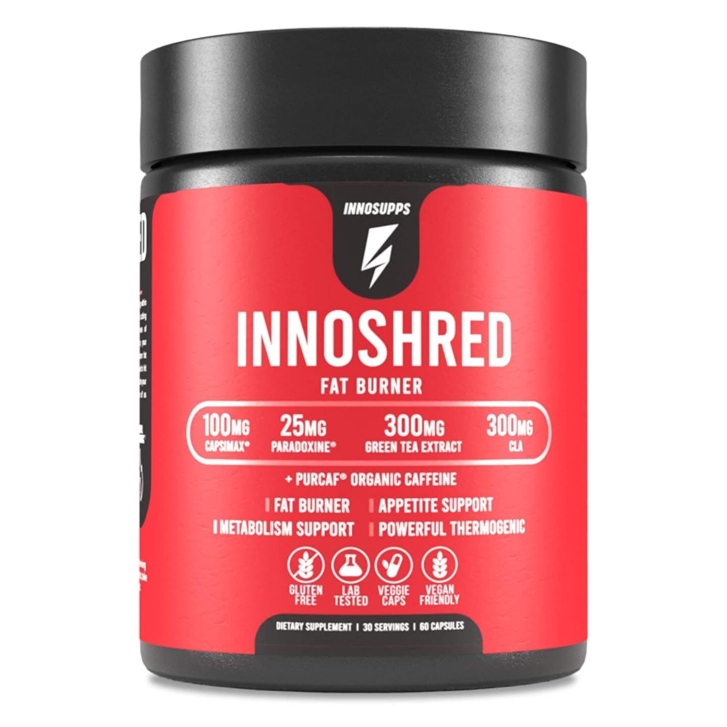 Inno Shred Fat Burner for Men and Women with 100mg Capsimax, Grains of Paradise, Organic Caffeine, Green Tea Extract, Appetite Suppressant, Weight Loss (60 Veggie Capsules) | (with Stimulant) With Stimulant 60 Count (Pack of 1)