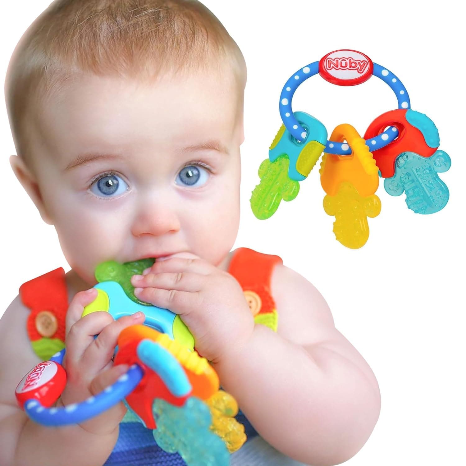 Nuby Ice Gel Teether Keys - Silicone Soothing Baby Teether Toys for Infants - Gentle for Sore Gums Colorful and Fun Toys - Safe and Durable Infant Baby Teething Toy - Blue Blue 1 Count (Pack of 1)