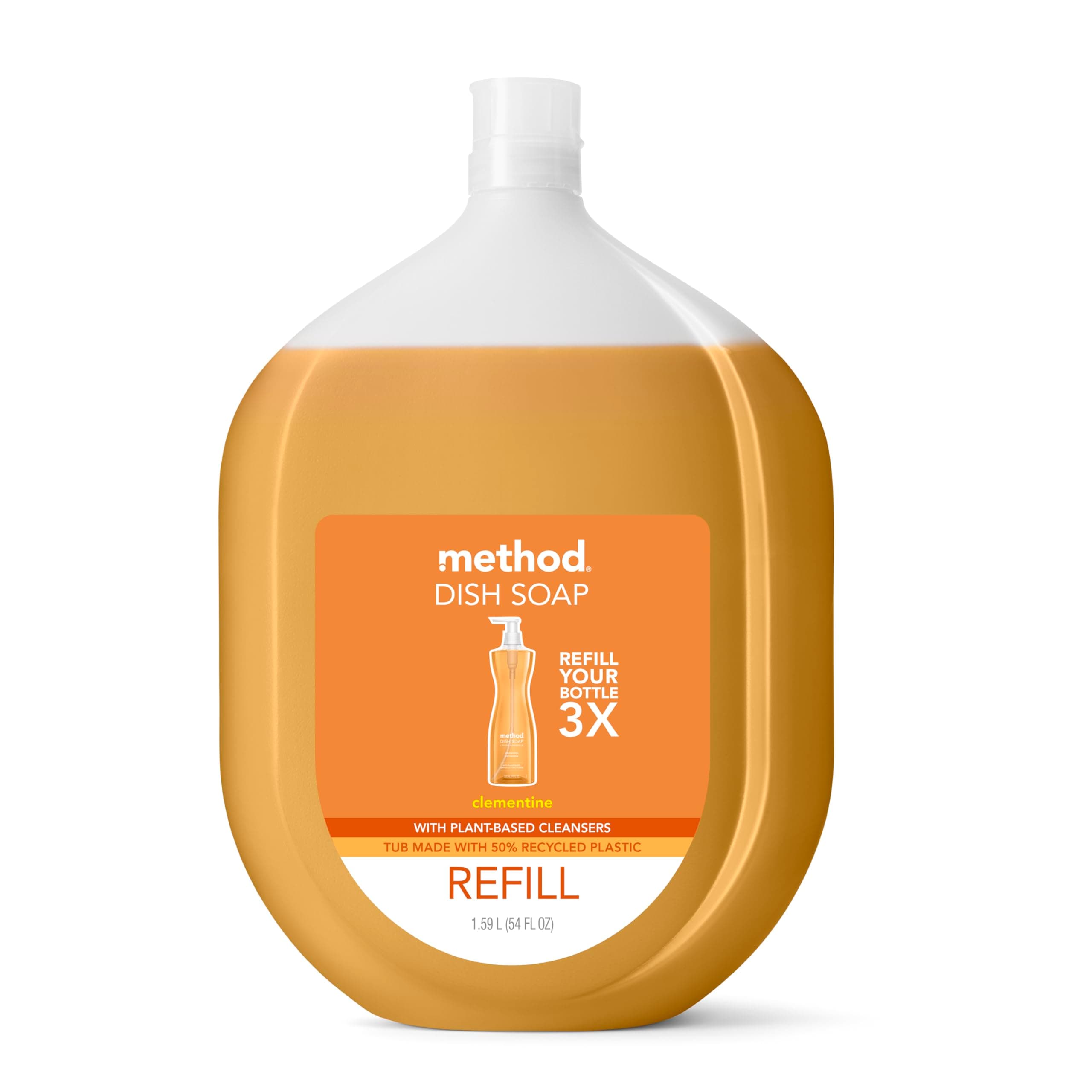 Method Gel Dish Soap Refill, Clementine Scent, Powerful Cleaning Formula, Large Refill Tub, Biodegradable Formula, Cuts Through Grease, 54 Fl Oz 54 Fl Oz (Pack of 1)