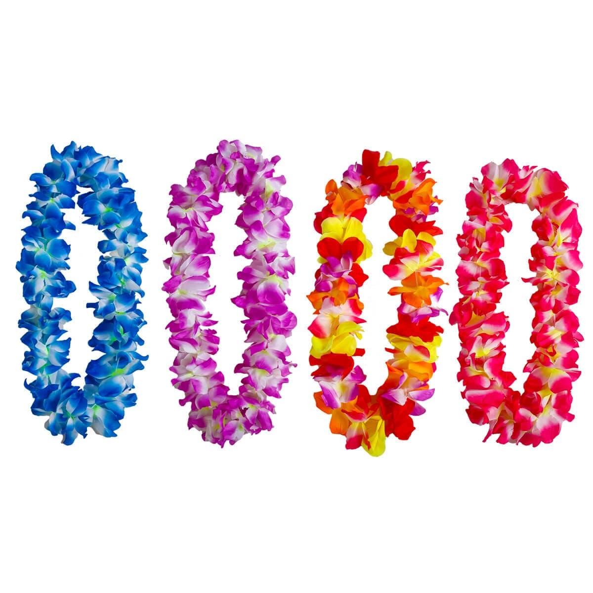 4 PCS Hawaiian Leis Necklace Tropical Luau Hawaii Flower Lei Theme Party Favors for Adults Kids Holiday Wedding Beach Birthday Decorations I Hawaiian Leis Party Supplies