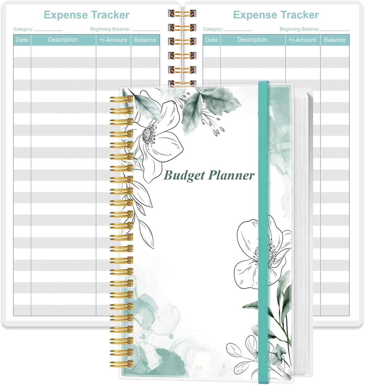 Budget Planner - A6 Expense Budget Tracker, Budget Book for Ledger Book, Money Organizer for Wallet, 3.75" x 6.75", Teal Flower Flowers