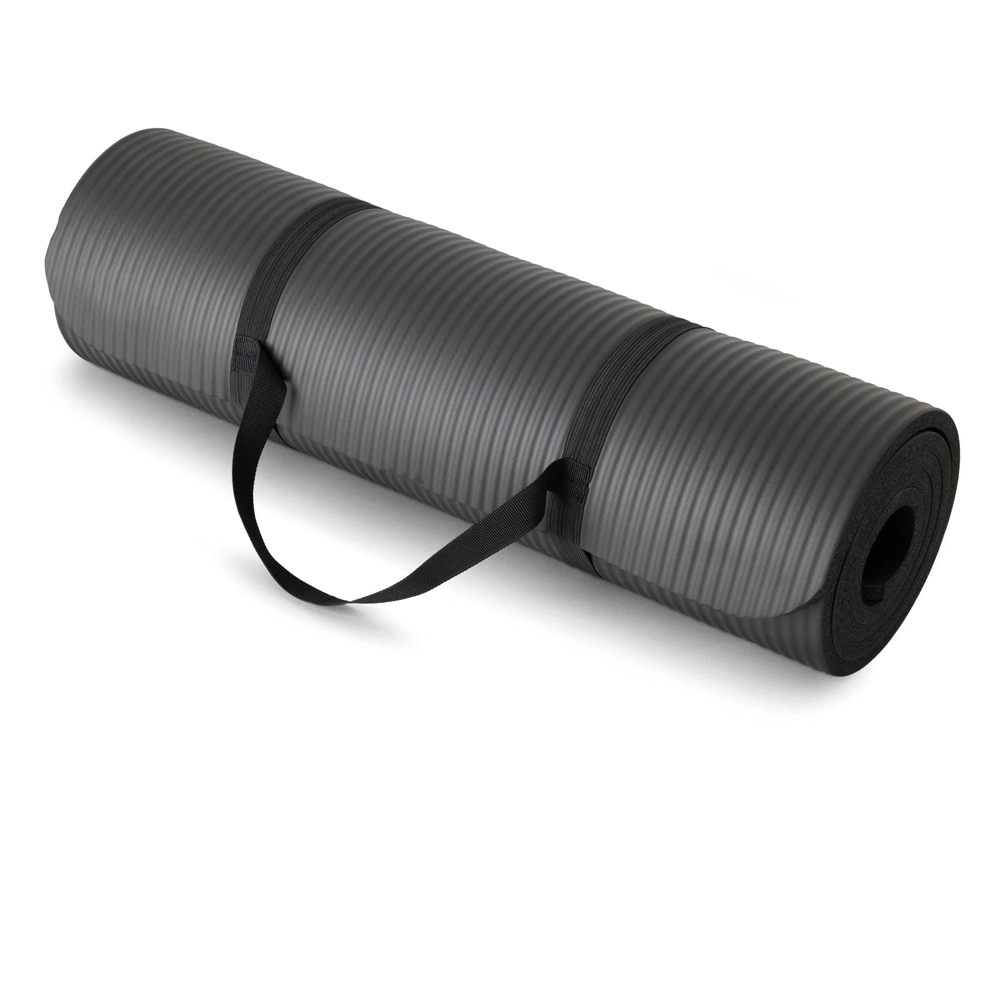 Amazon Basics 1/2 Inch Extra Thick Exercise Yoga Mat with Carrying Strap, Cushioned Support, for Fitness and Gym Workouts Black