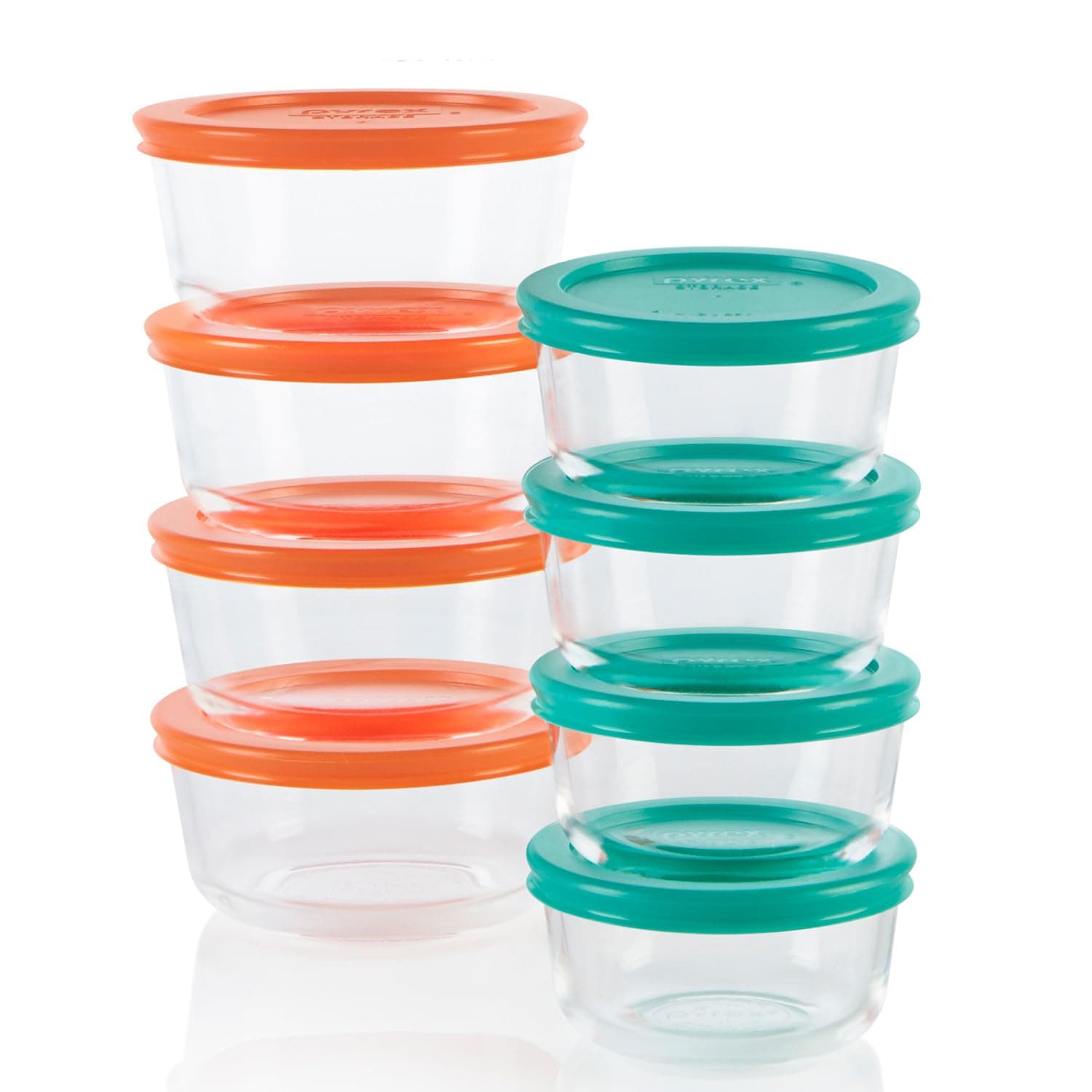 Pyrex Simply Store (8-Pack) Small Glass Food Storage Containers Set, (1 & 2 Cup) Meal Prep Containers With BPA-Free Lids, Dishwasher & Microwave Safe 8 Pack (Small)